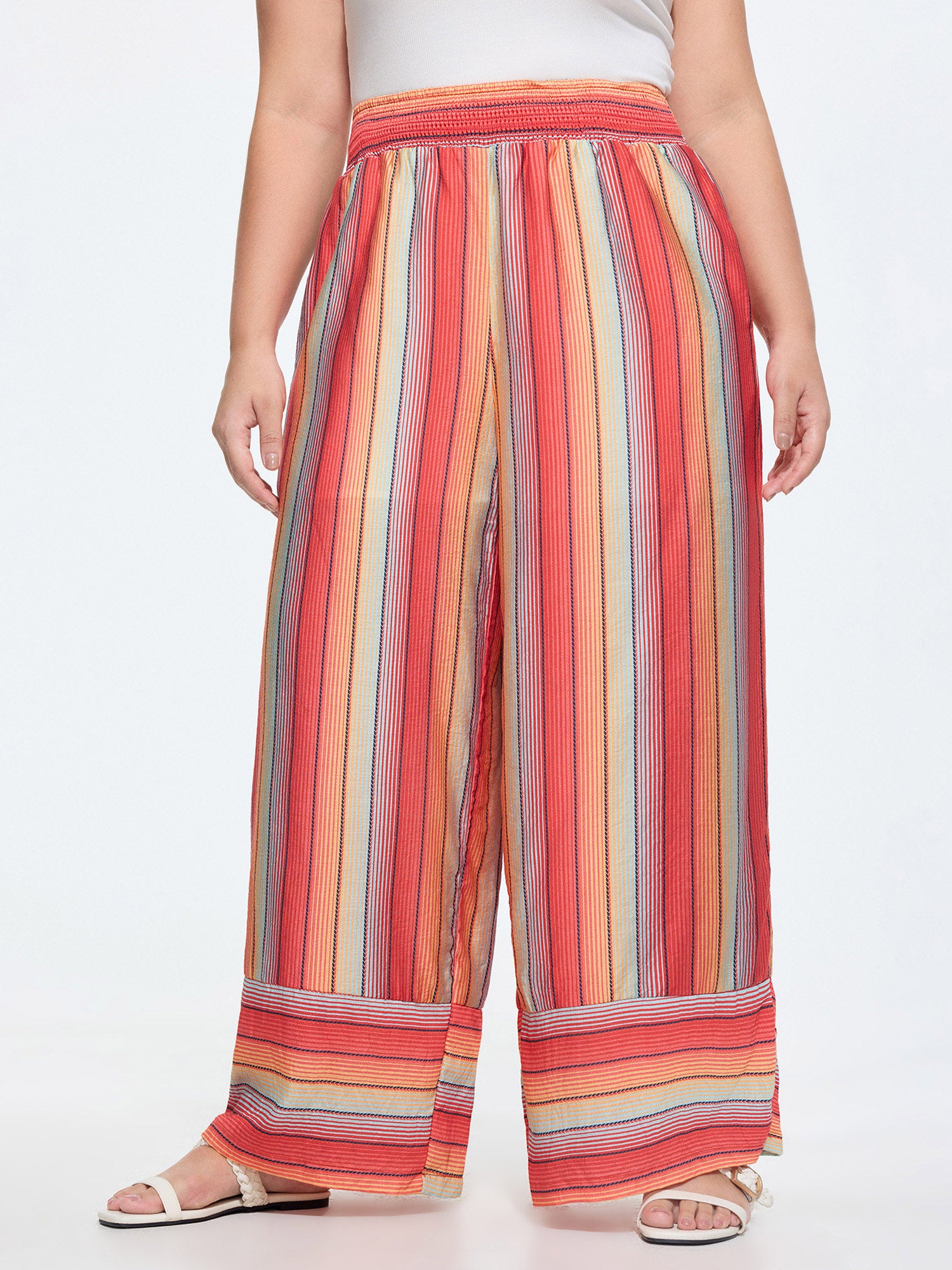 Shirred Waist Striped Print Pants
