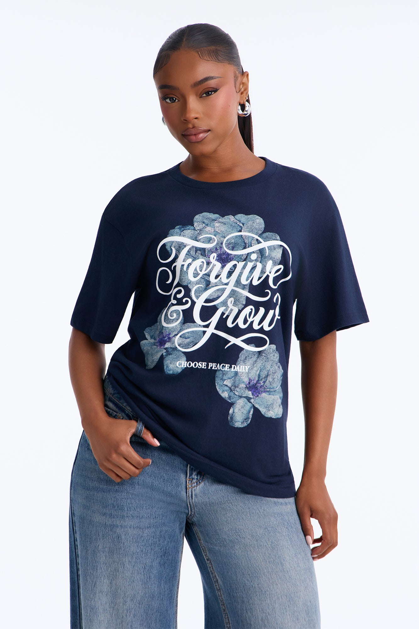 Forgive And Grow Flower Tee - Blue
