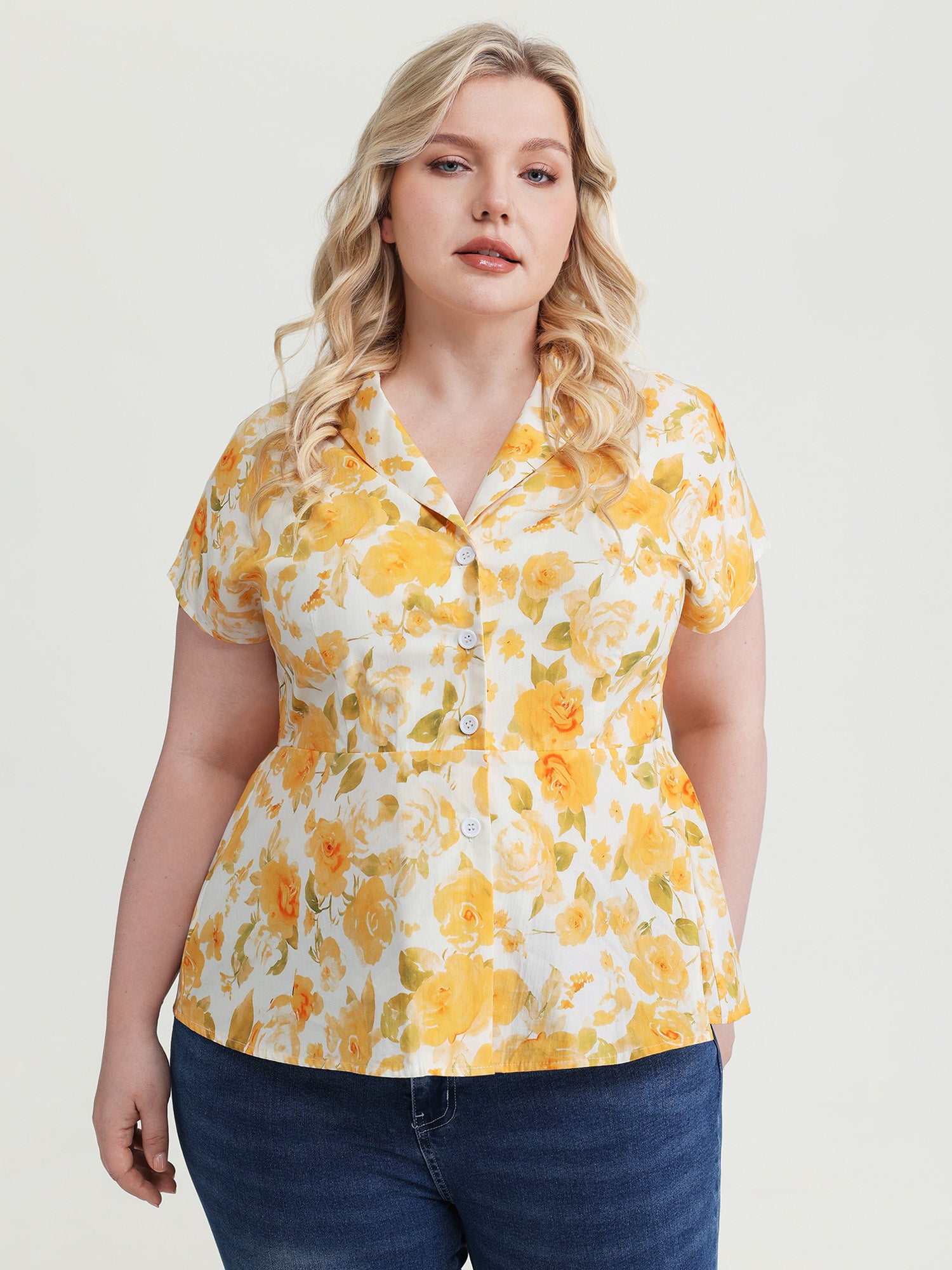 Pure Cotton Floral Print Front Placket Blouse