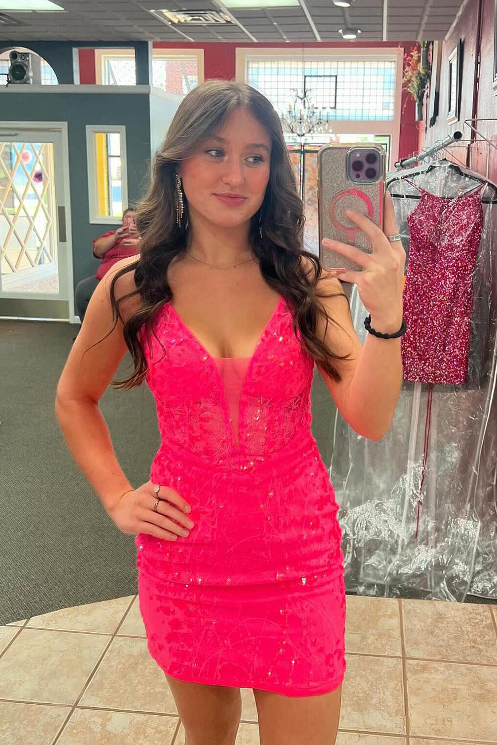 Fuchsia Corset Tight Short Homecoming Dress/Mini Dress with Lace