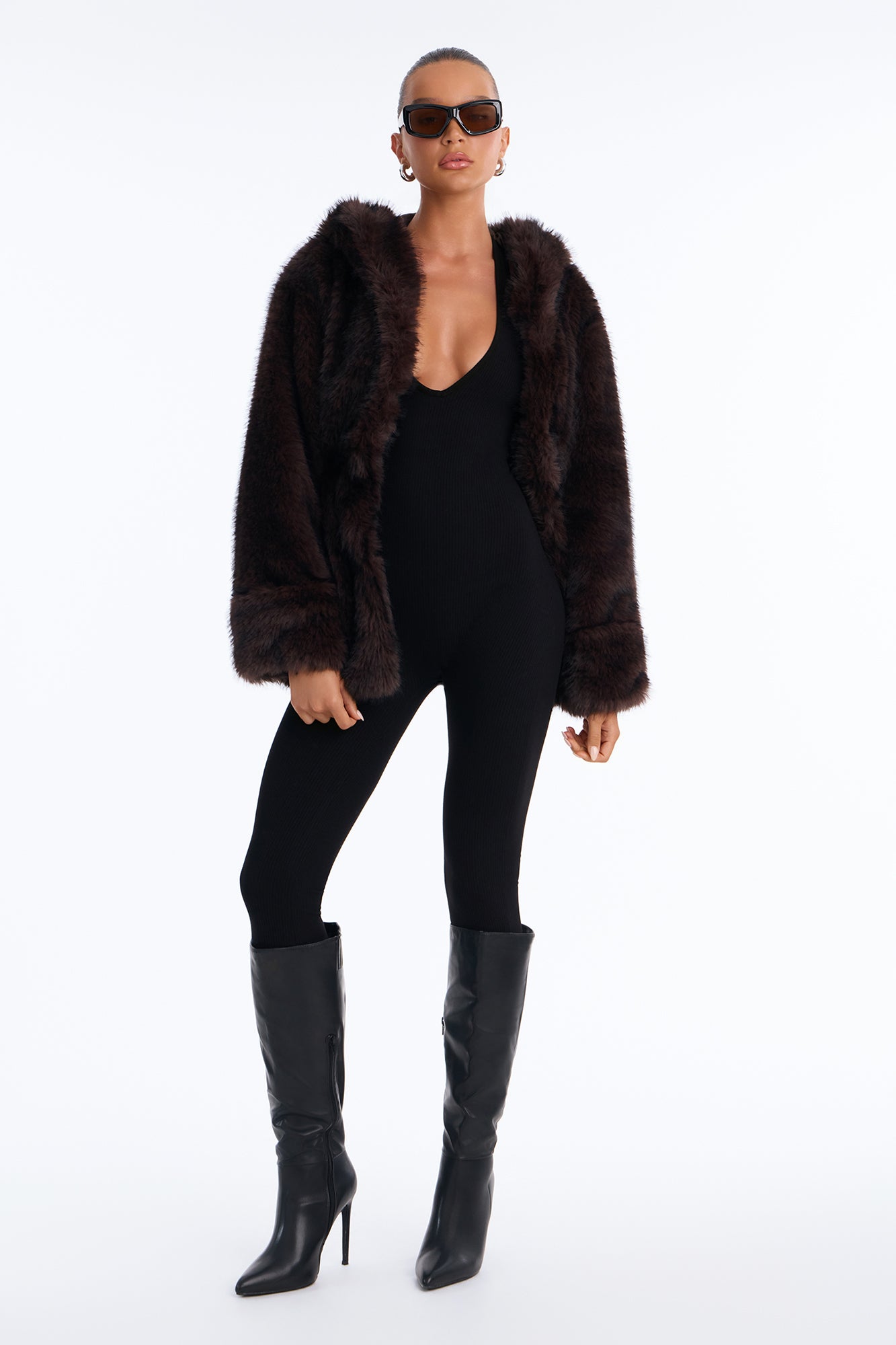 Getting Chilly Faux Fur Cinched Waist Coat - Chocolate/Combo