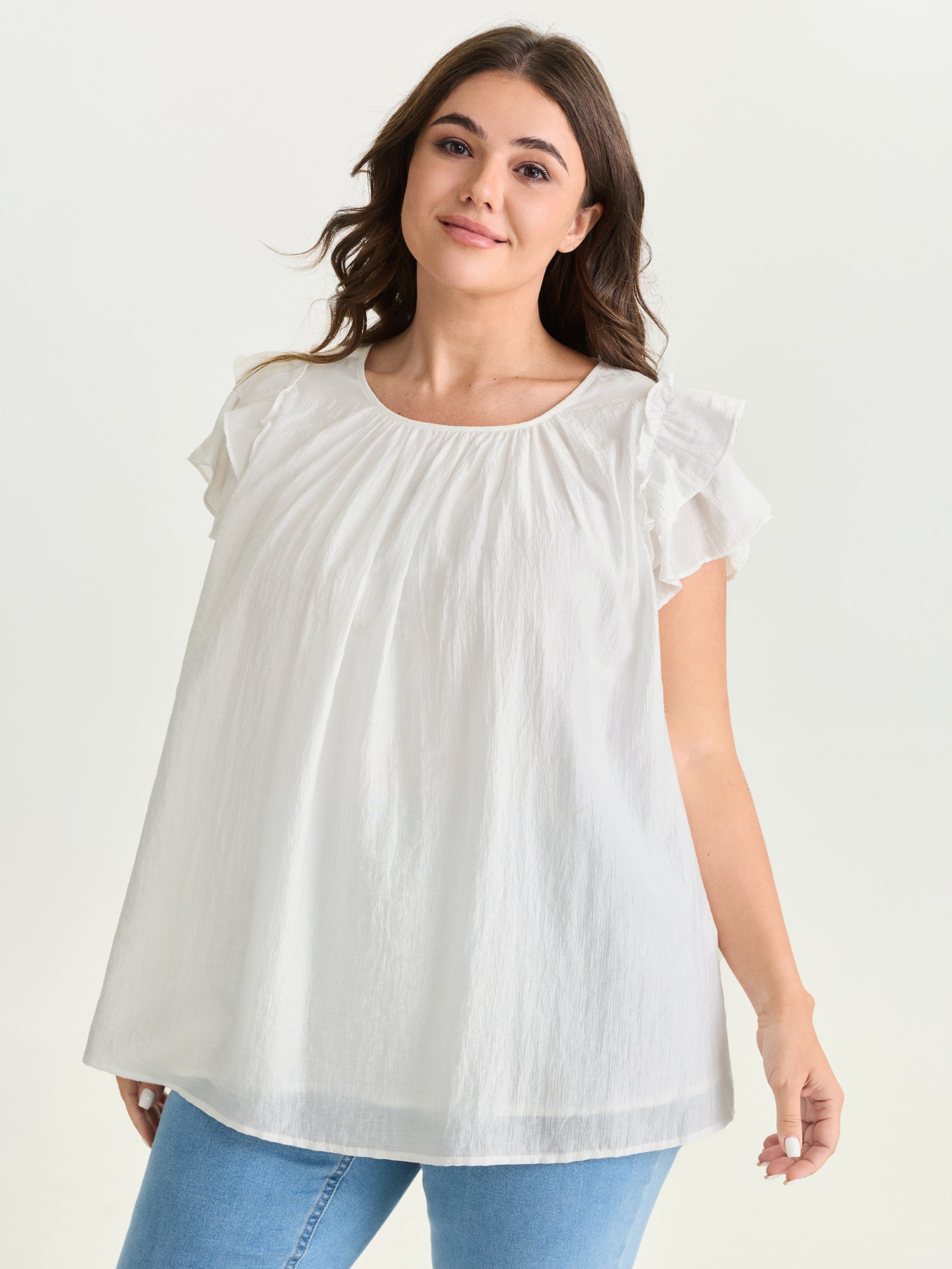 Supersoft Lotus Leaf Sleeve Flowy Blouse