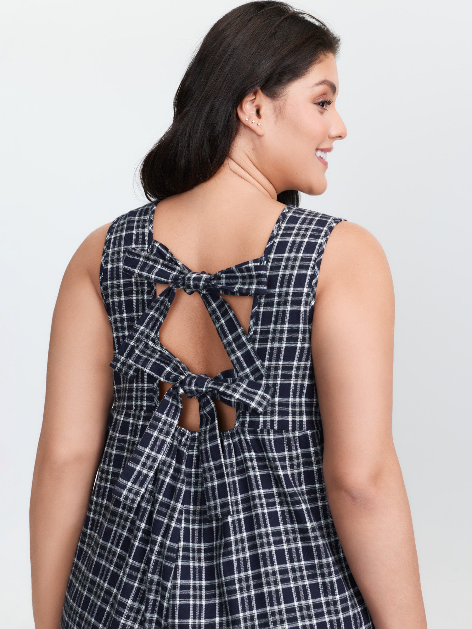 Grid Print Backless Tie Jumpsuit