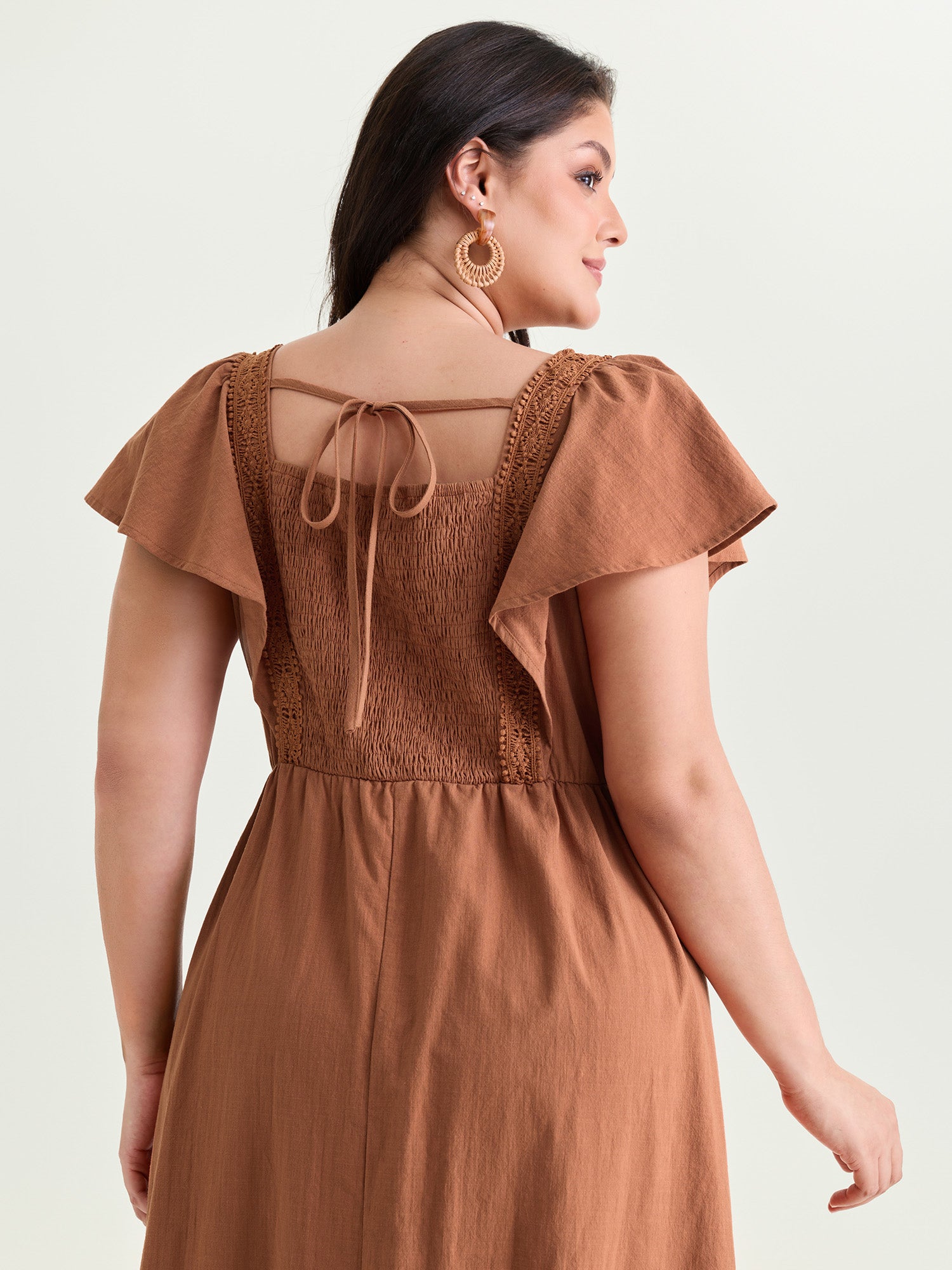 Lace Trim Open Back Midi Dress