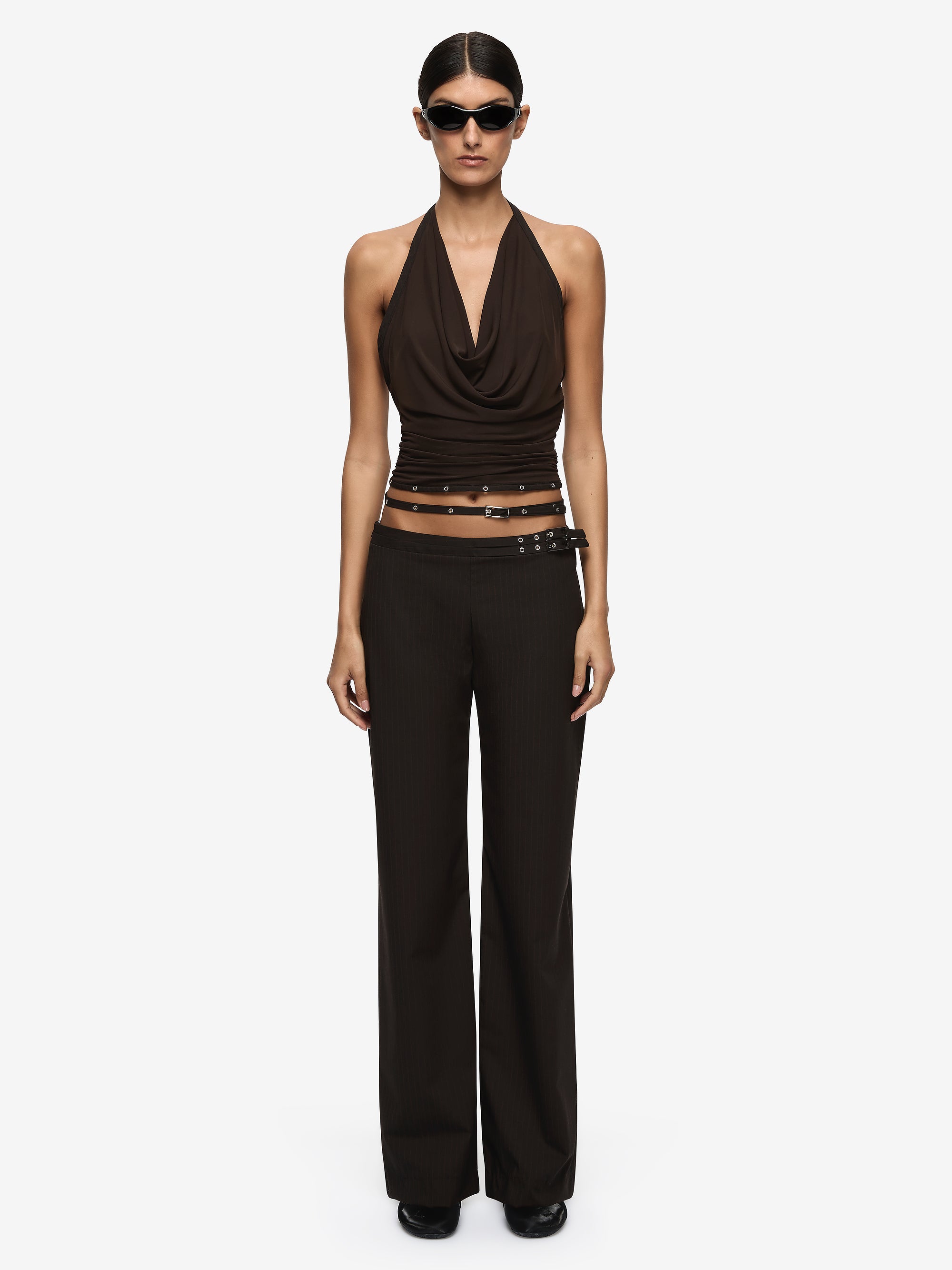 SAZRIEL BUCKLE PANT - CHOC/AMBER STRIPE