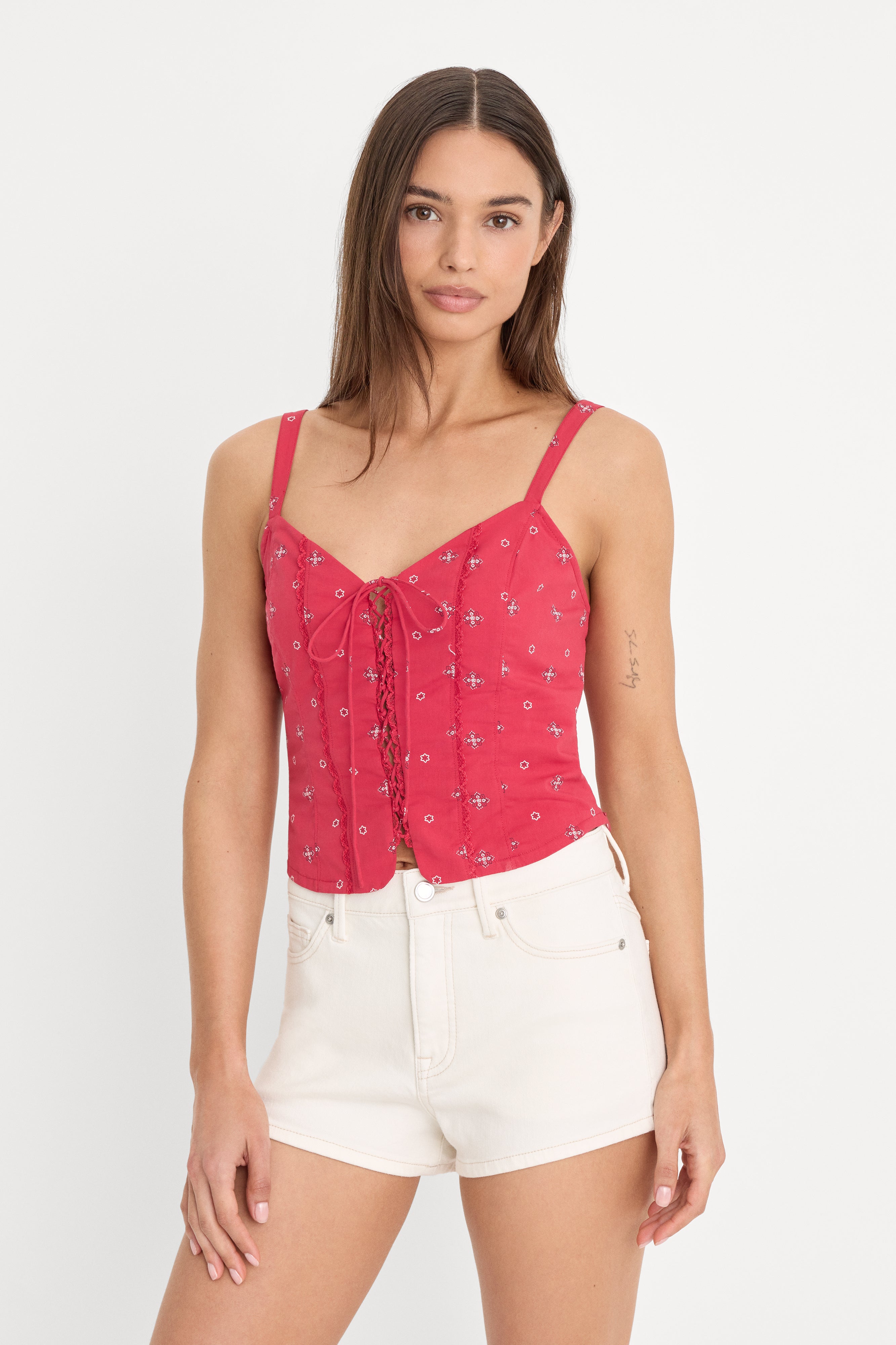 DOLLY LACE UP POPLIN TANK | FLARE BANDANA PRINT