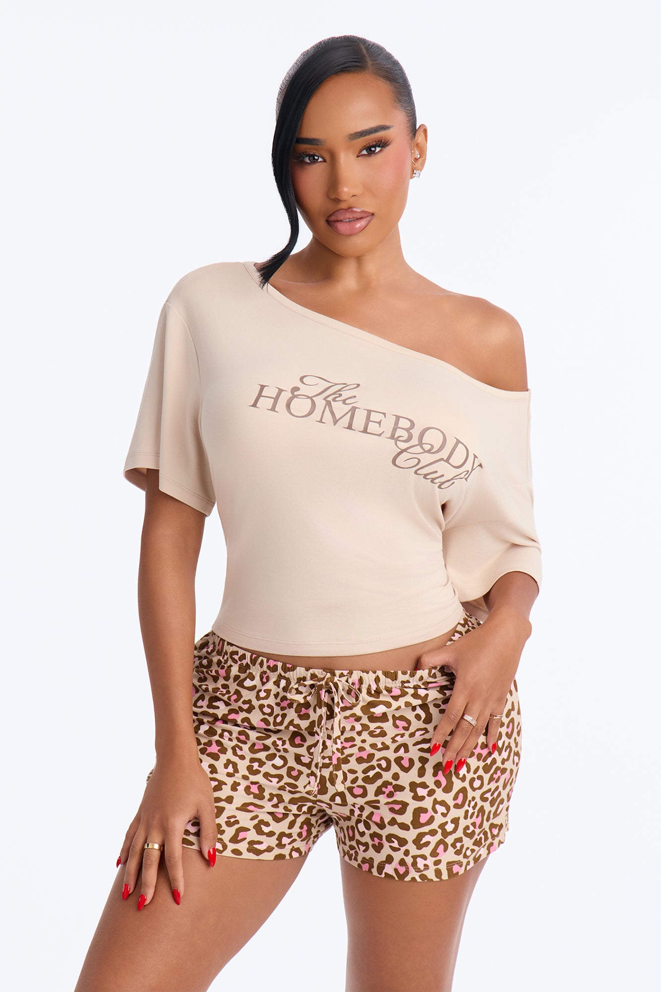 Long Weekend Vibes Cheetah Shoulders Short Sleeve PJ Short Set - Brown/combo