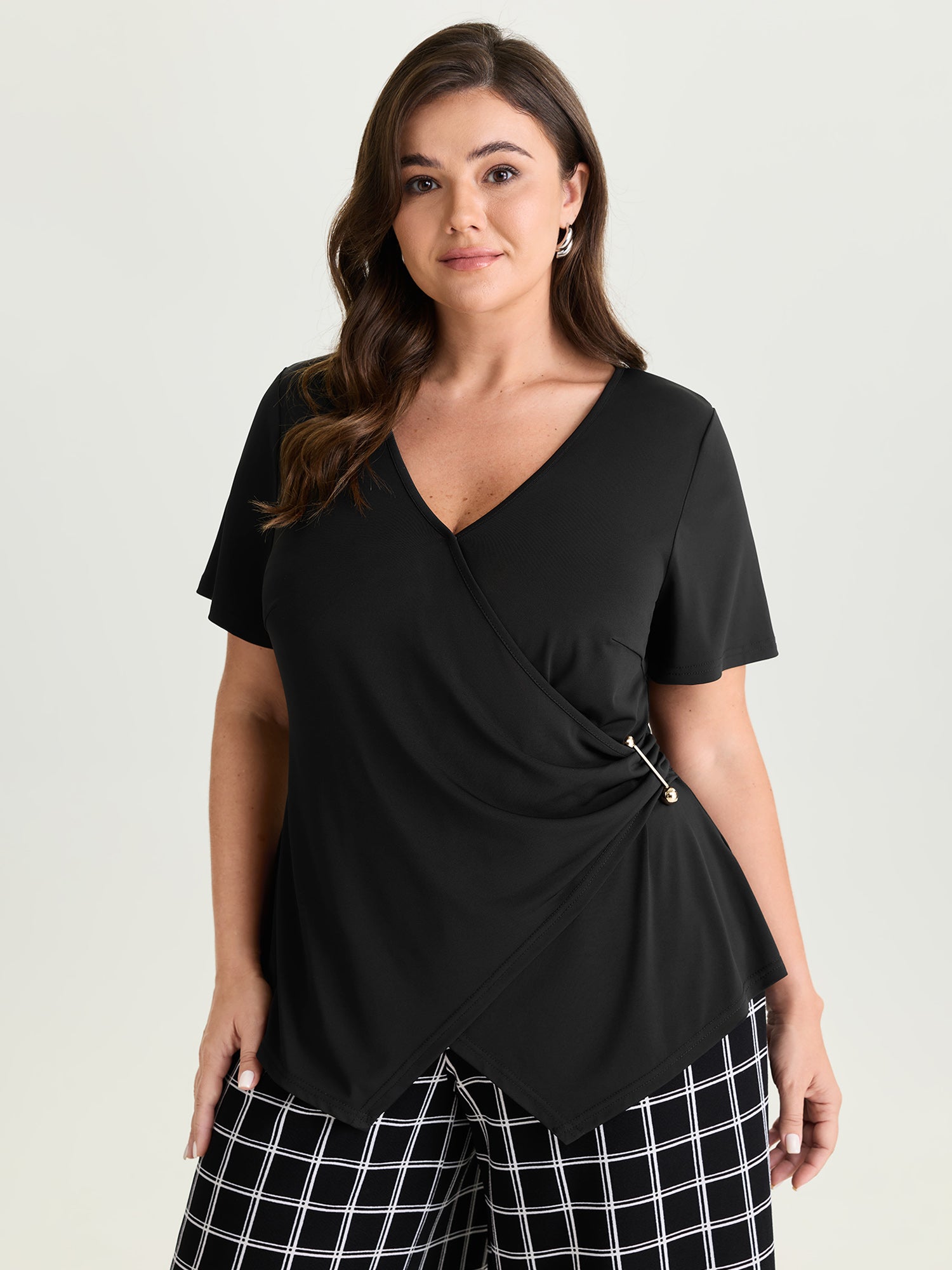 Supersoft Wrap Neckline Side Tie Plain Top