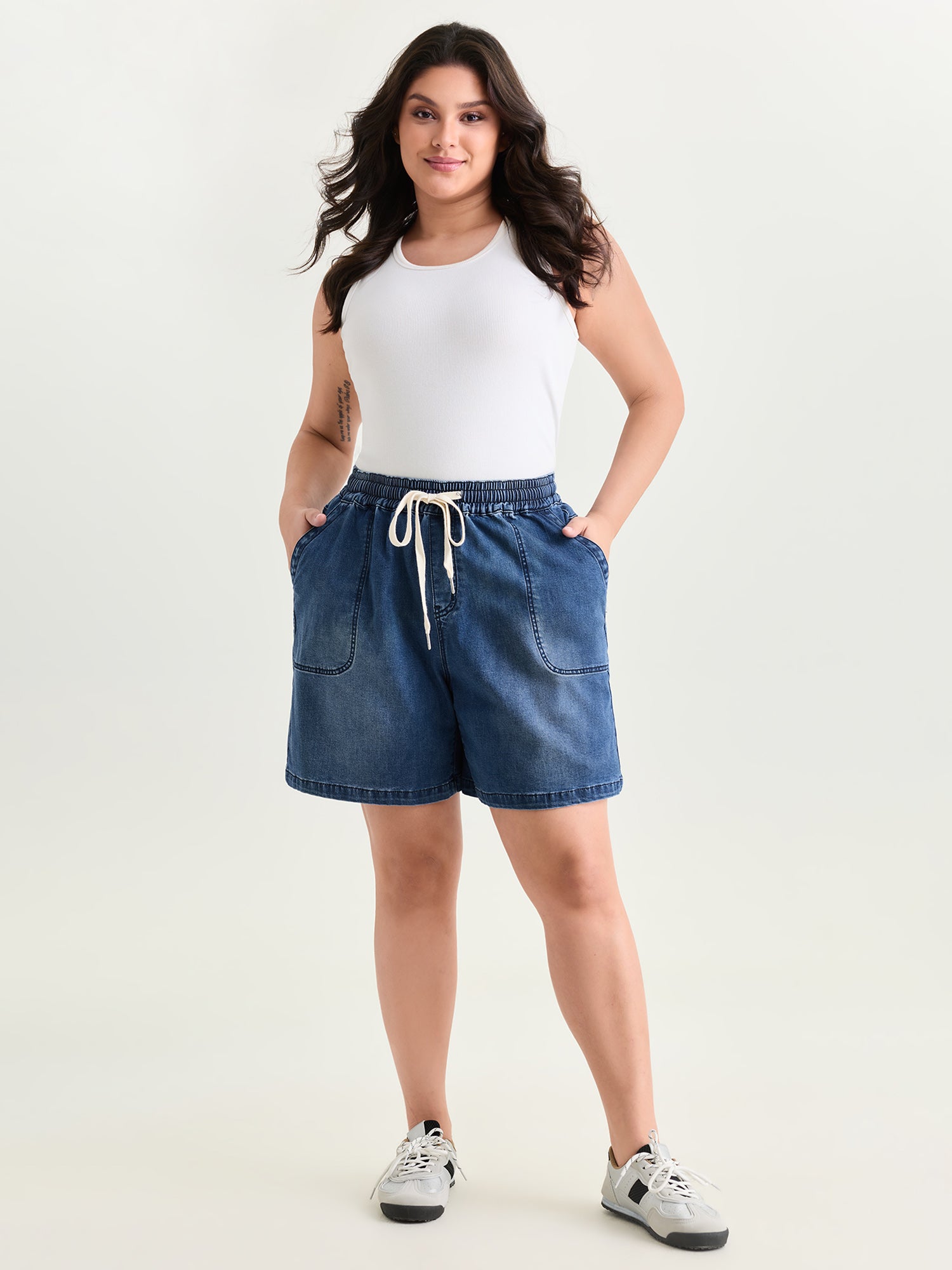 Pull-On Elastic Waist Denim Shorts