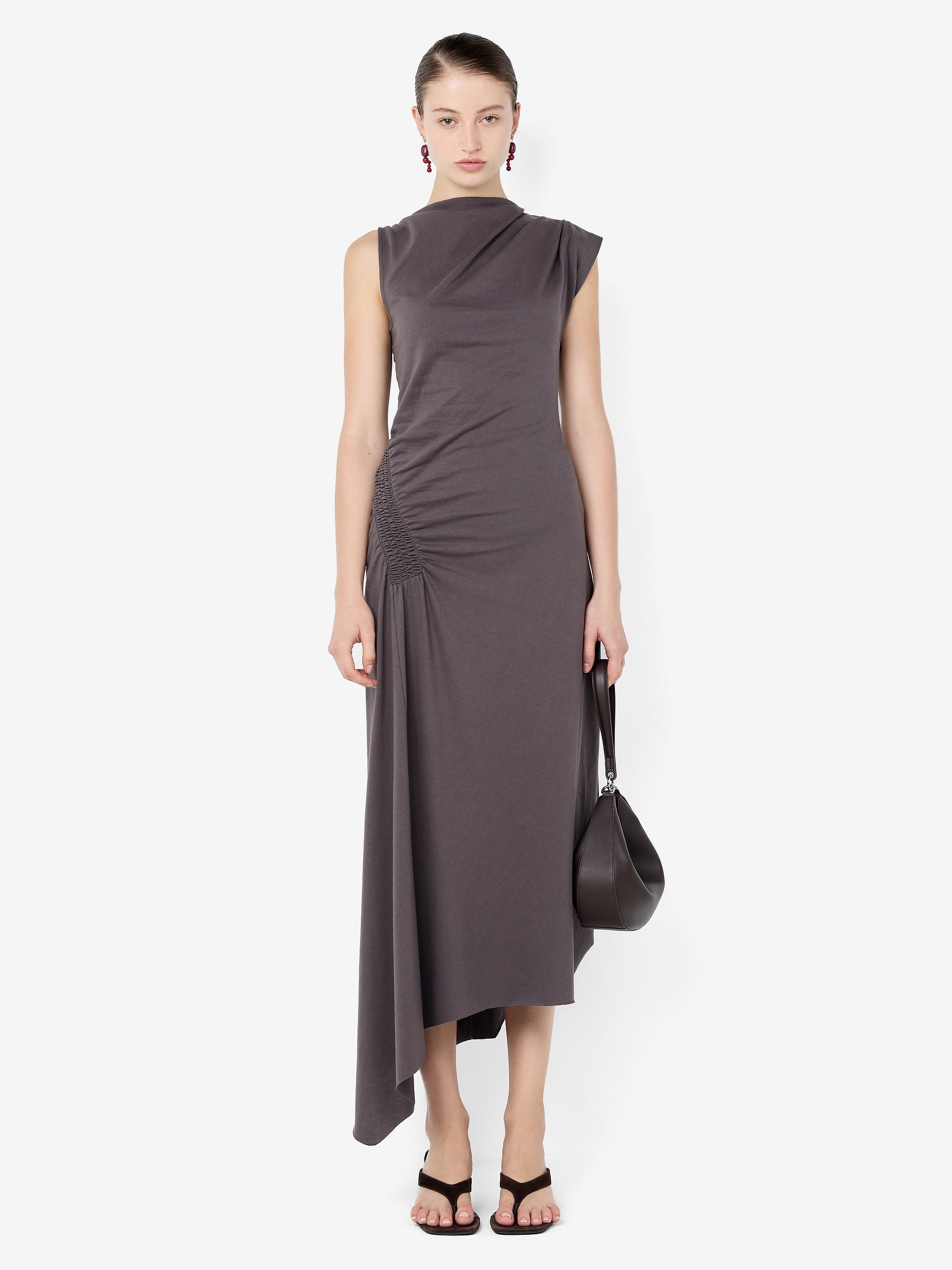 EMA ASYM DRESS - WASHED CHOC