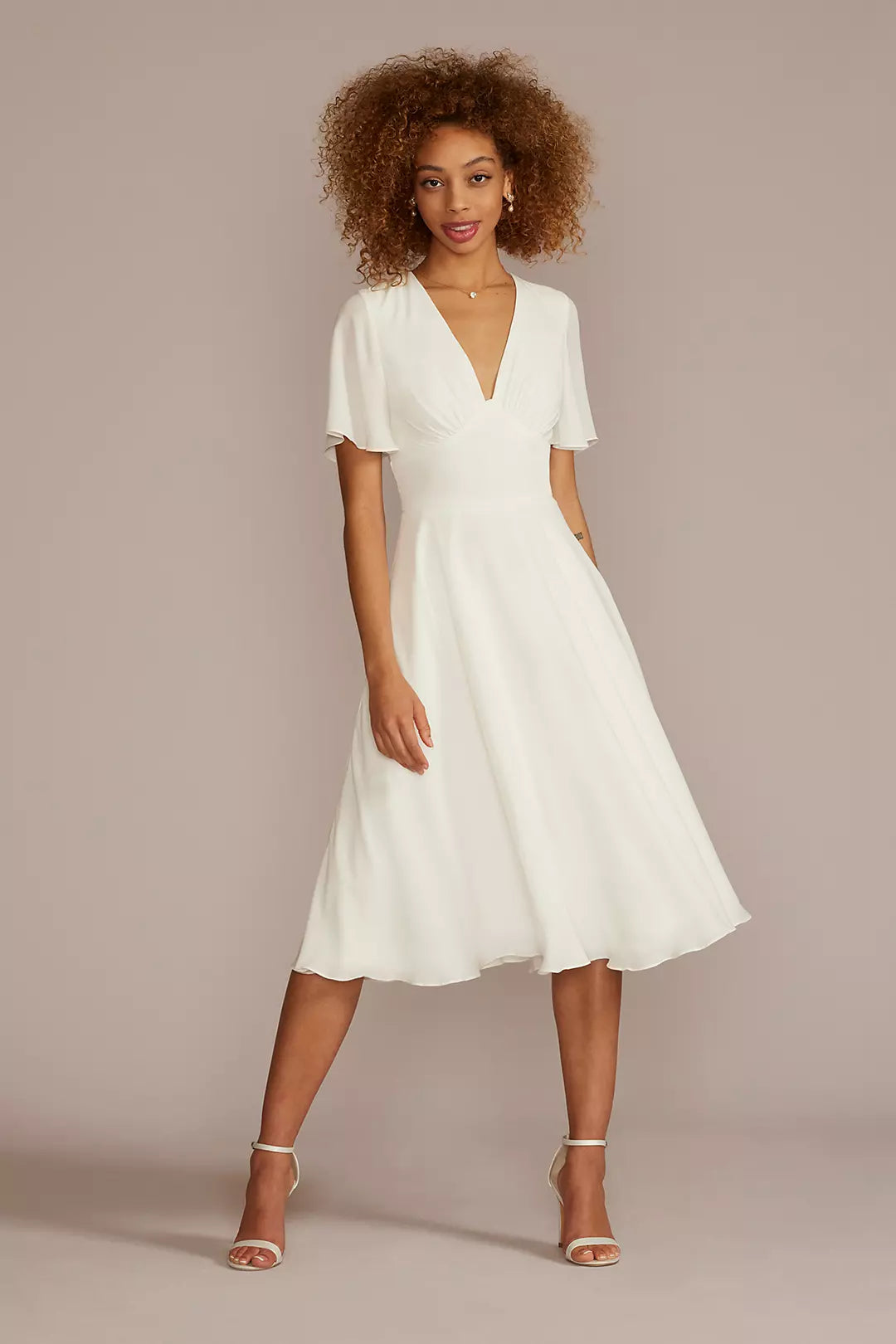 Chiffon Flutter Sleeve Midi-Length Dress