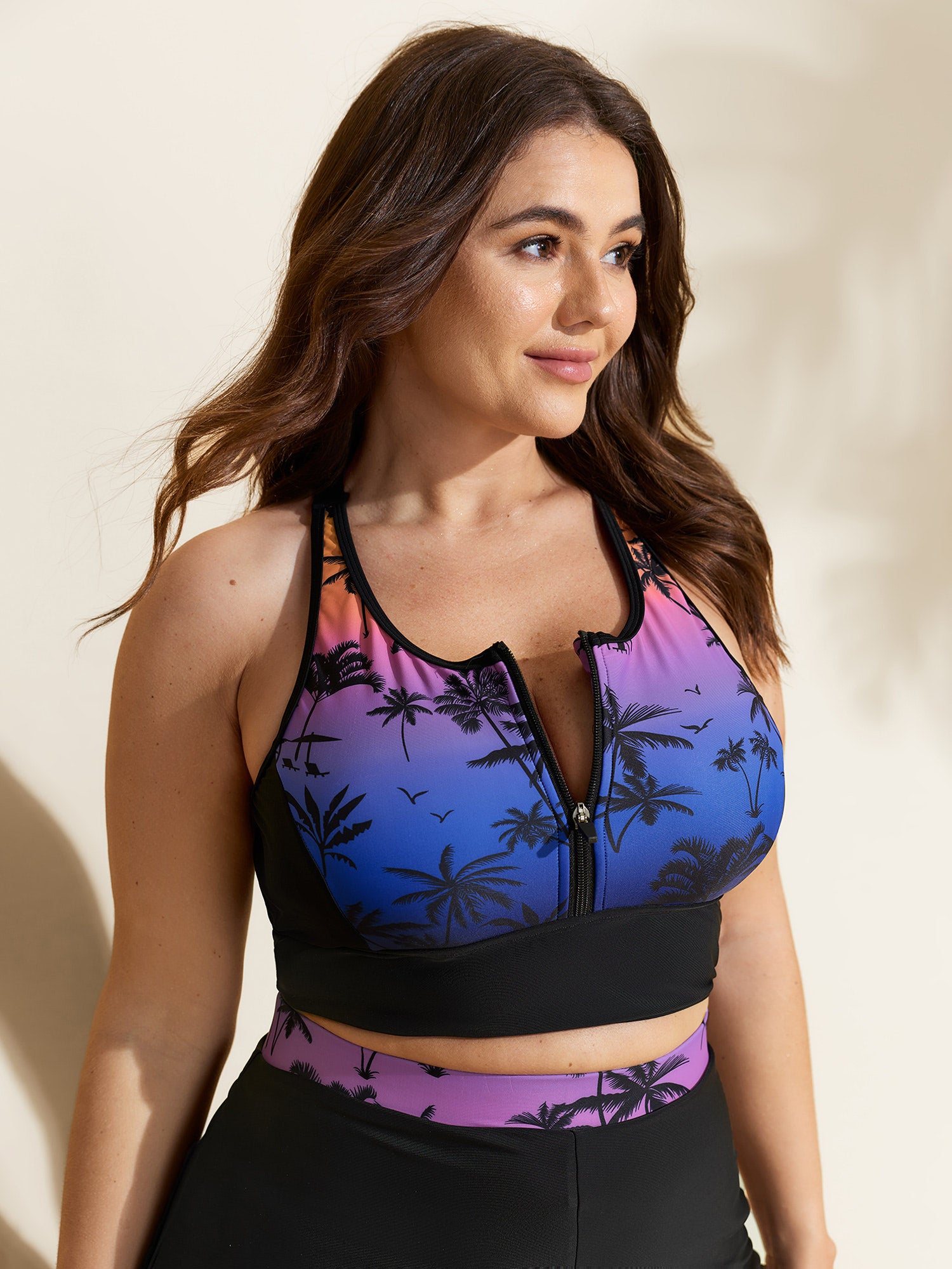 Tropical Print Smooth Core Swim Top