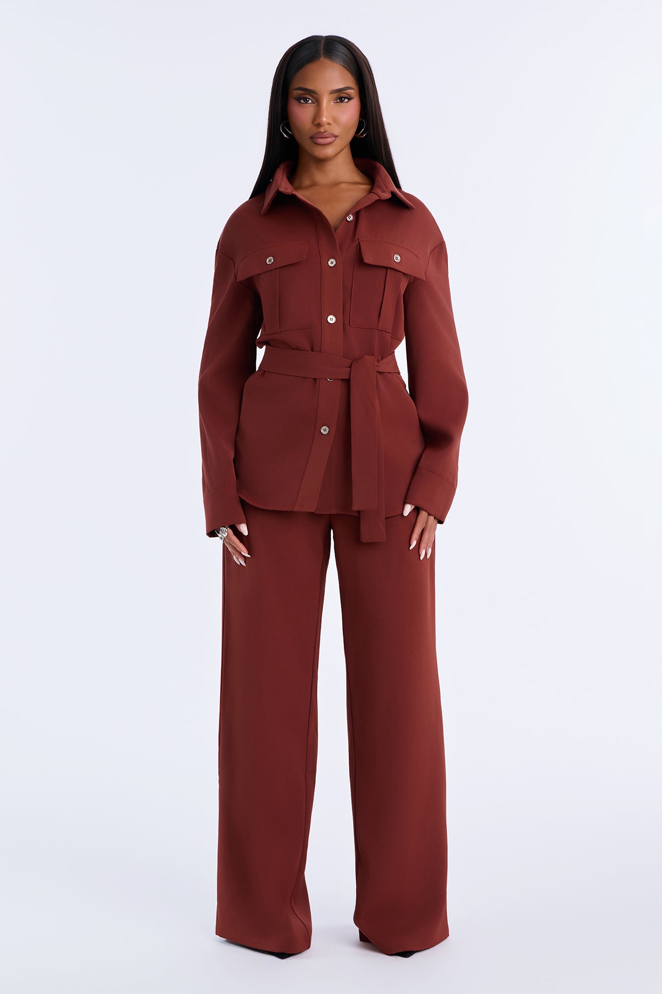 Angela Belted Pant Set - Rust