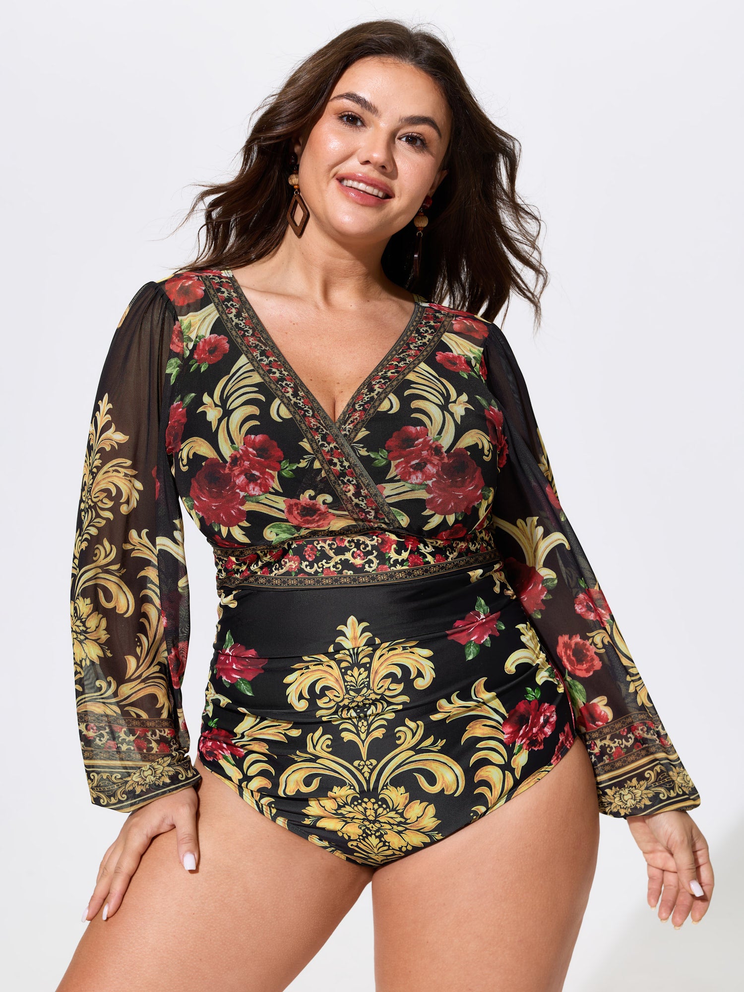 Sheer Floral Print Full-Coverage One-Piece Swim