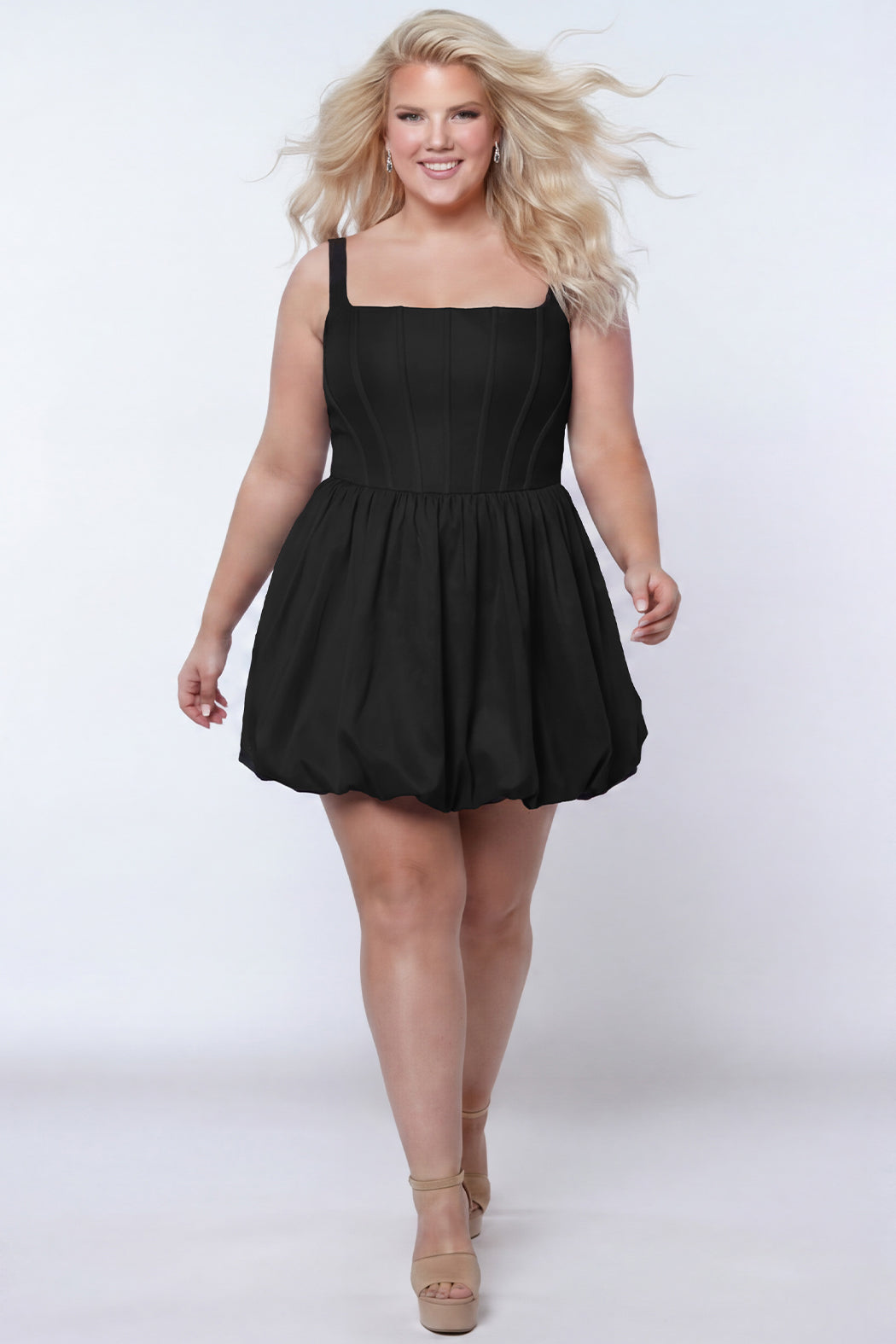 Sydney's Closet SC8166 Square Neck Bubble Plus Size Cocktail Dress