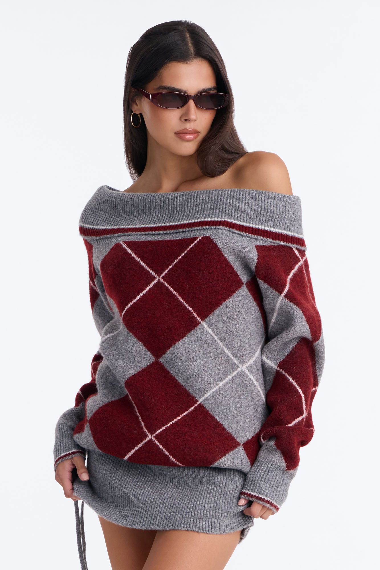 Classic Prep Argyle Sweater Mini Dress - Grey/combo