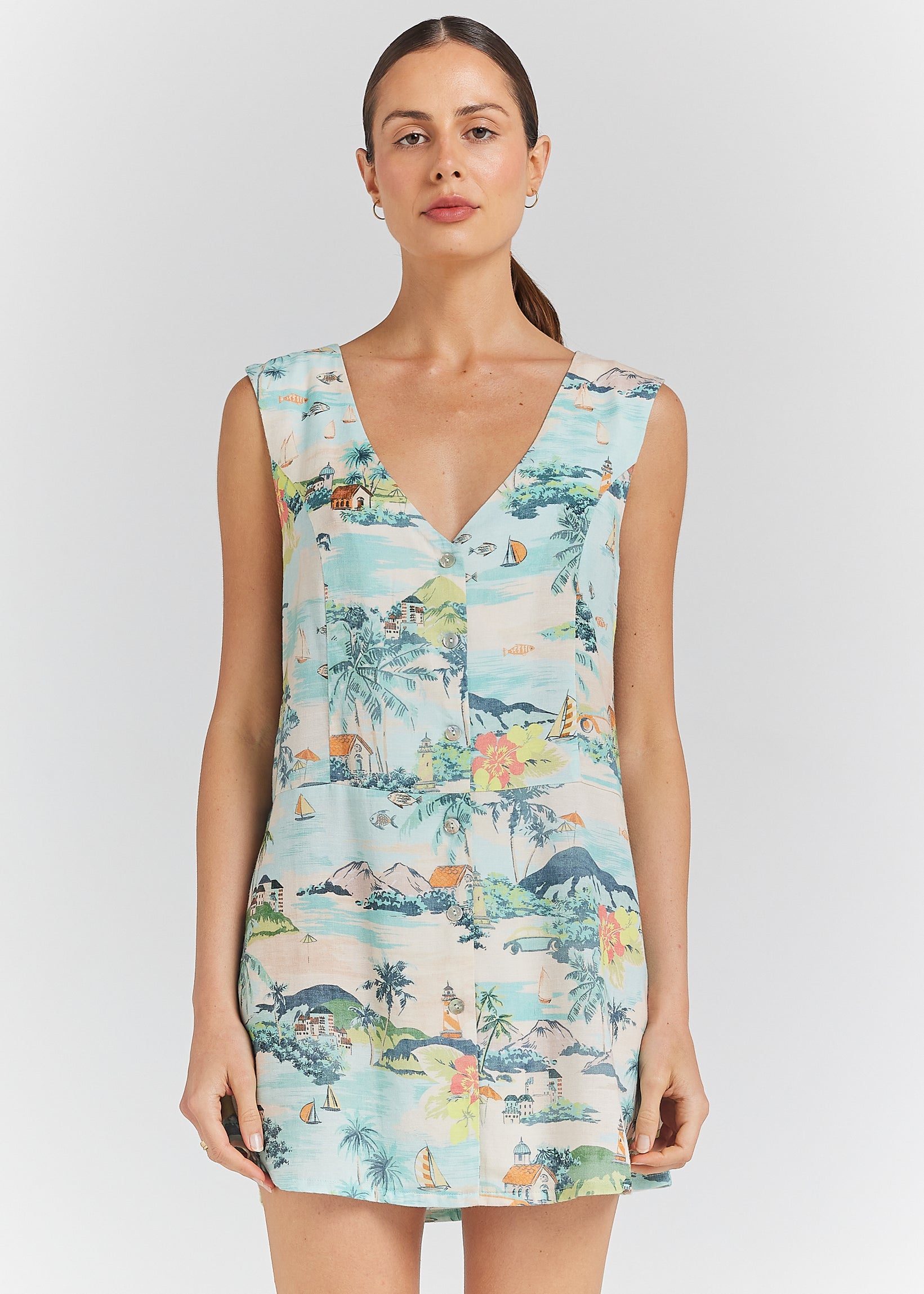 Poolside Paradiso Sea Holiday V Button Up Dress