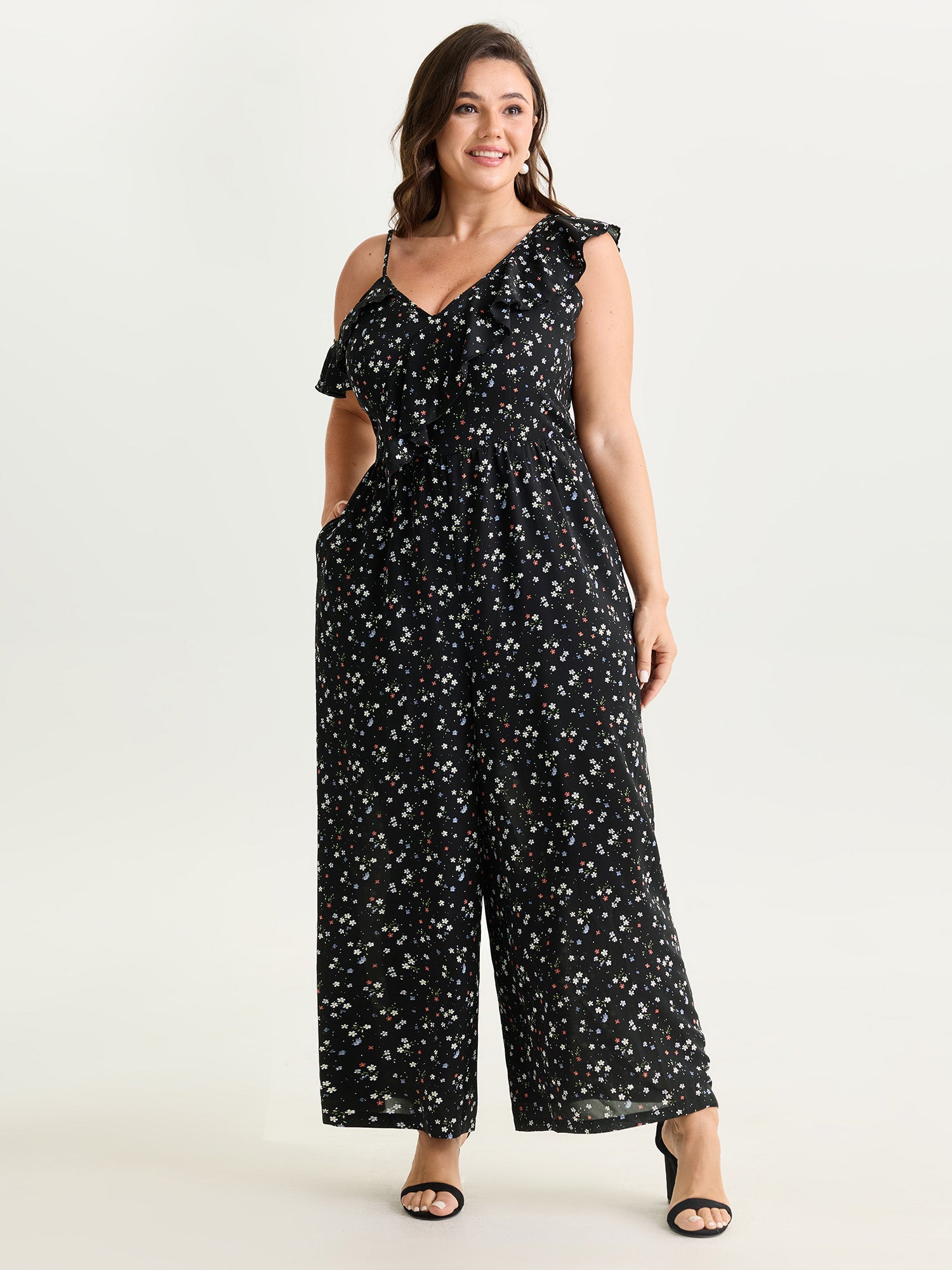 Floral Print One-Shoulder Ruffled Jumpsuit