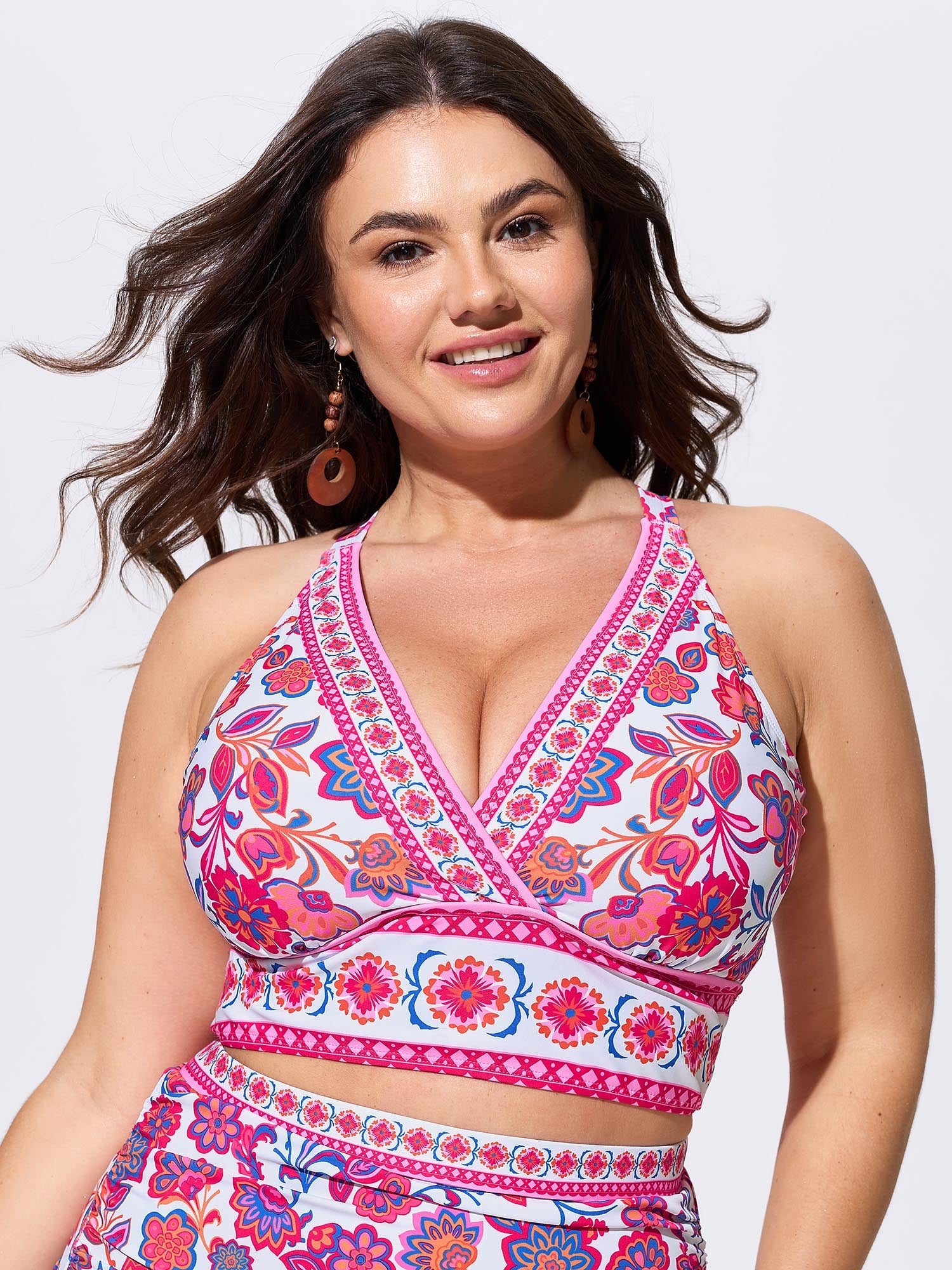Floral Print Cut-Out Back Swim Top