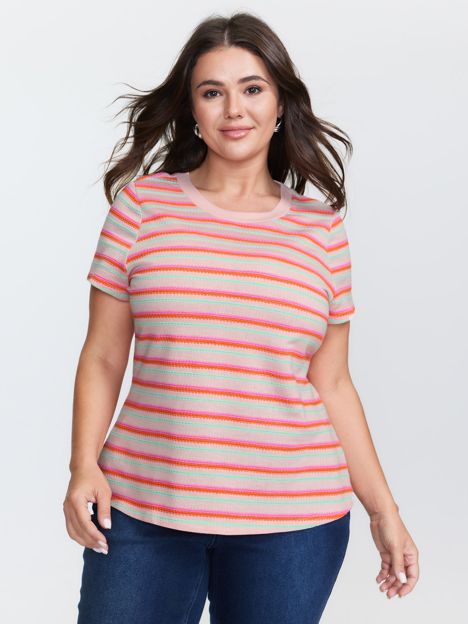 Striped Stretchy Round Neck T-Shirt