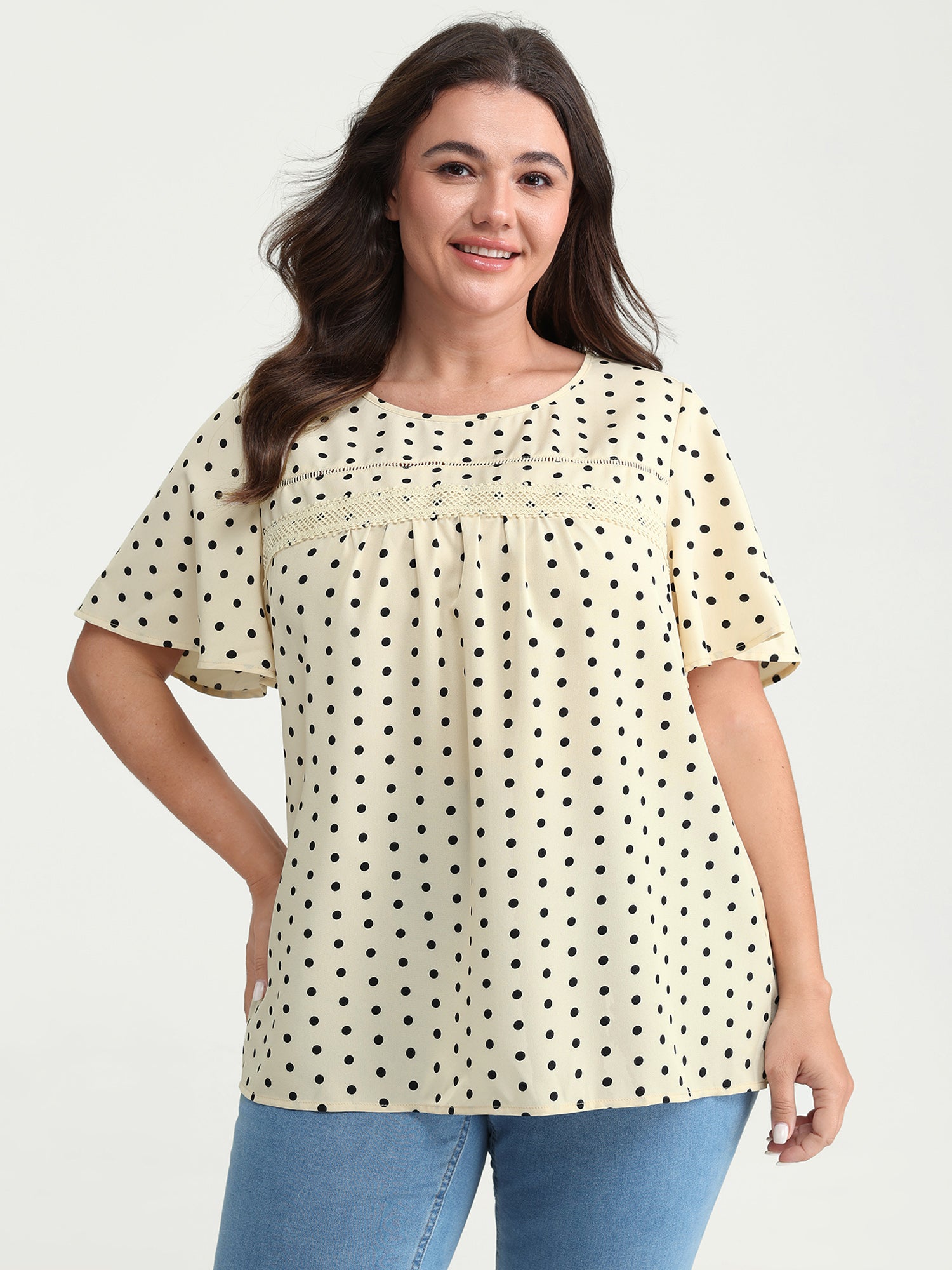 Polka Dot Elegance Lace Trim Blouse