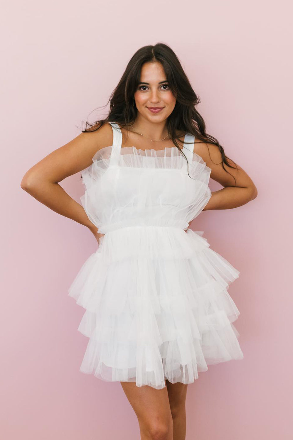 White Straps Tiered A-Line Tulle Short Homecoming Dress/Mini Dress