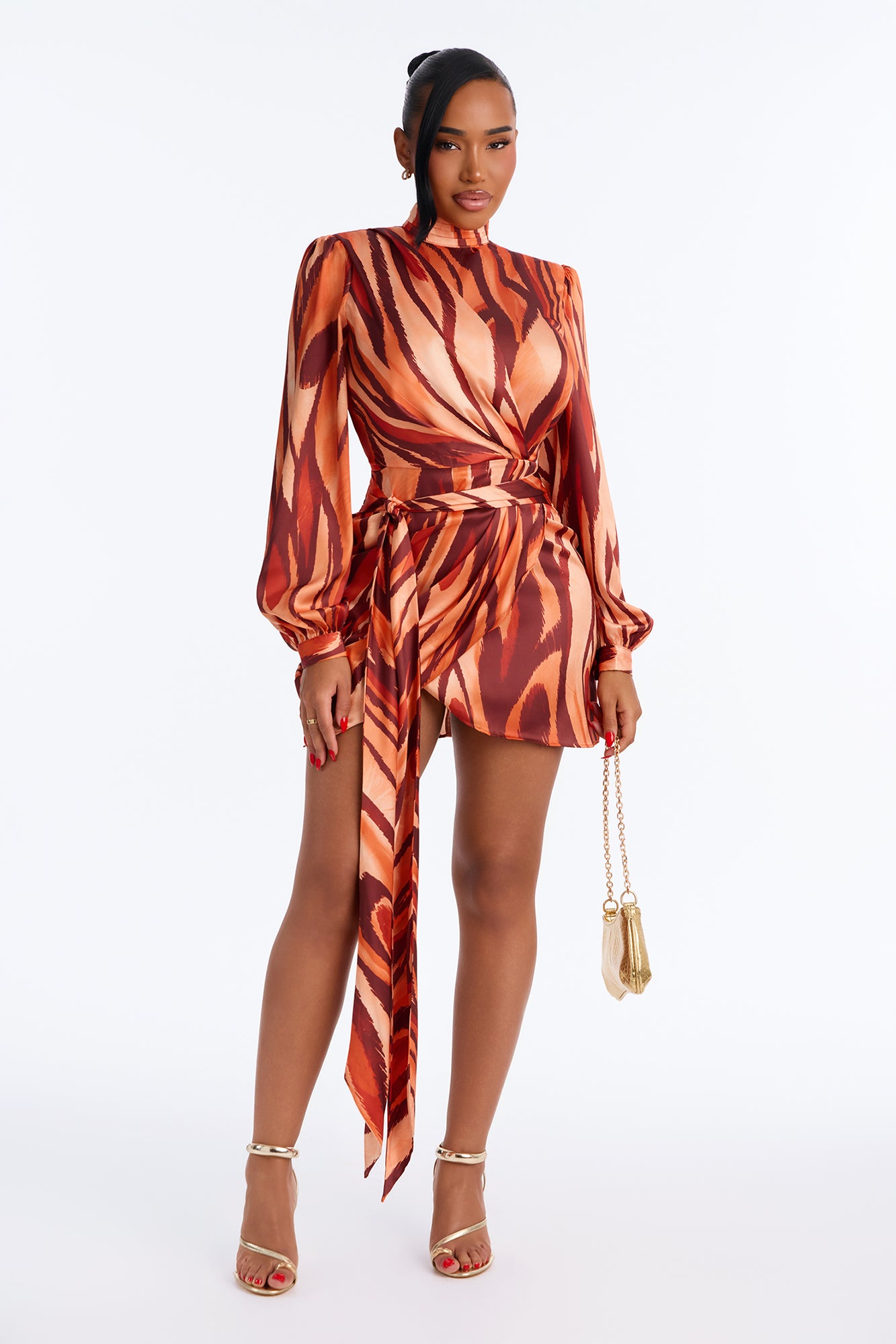 Romina Abstract Satin Mini Dress - Orange/combo