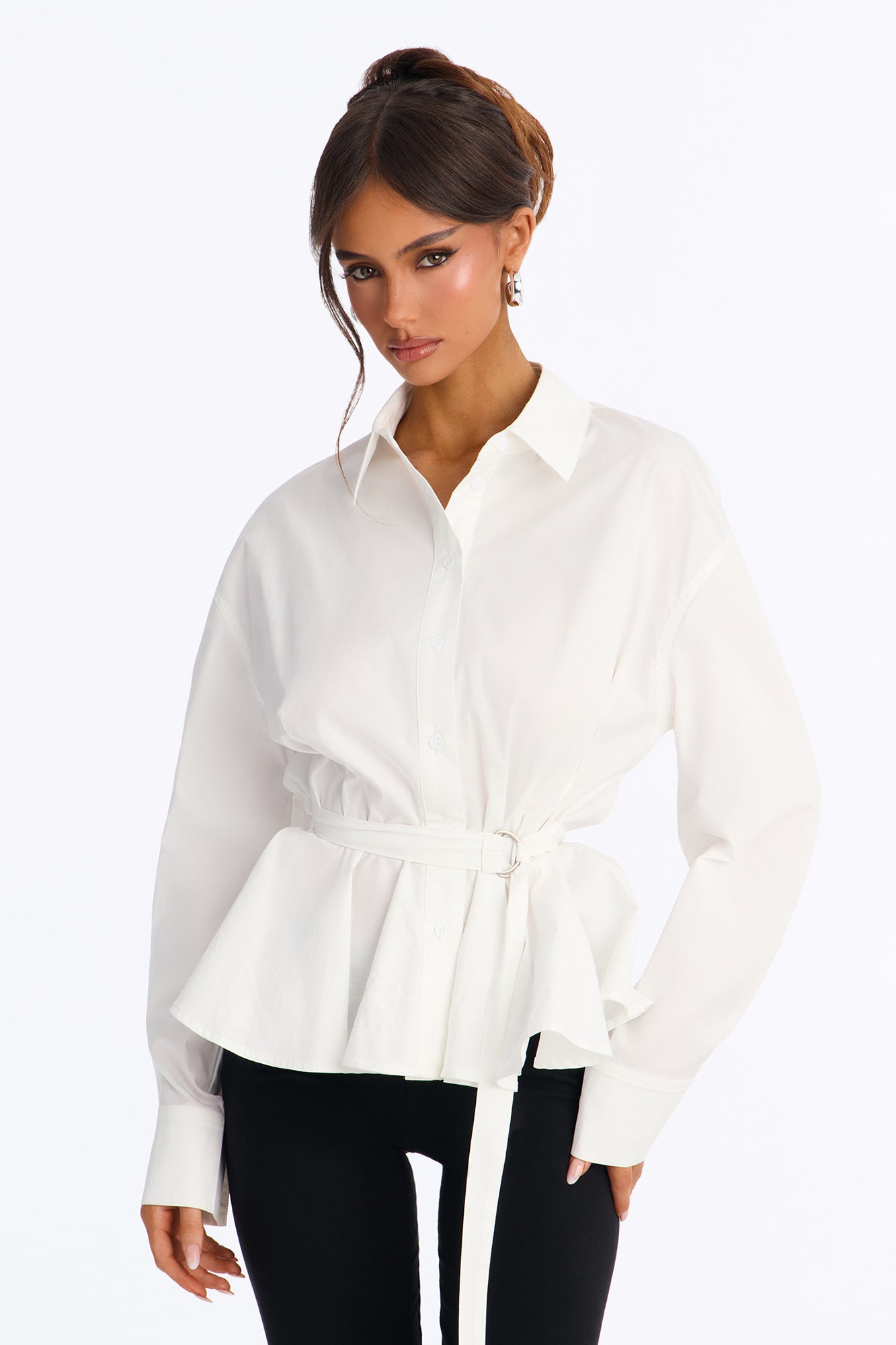 Whitney Button Up Peplum Blouse - White