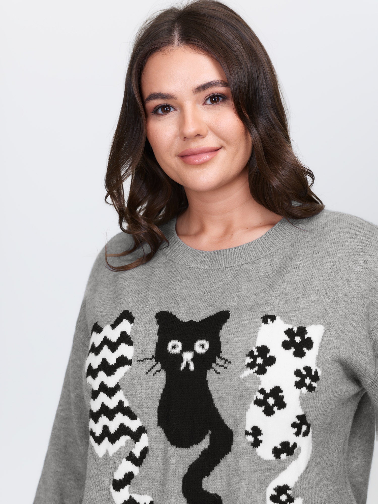 Spooky Cats Jacquard Pattern Pullover