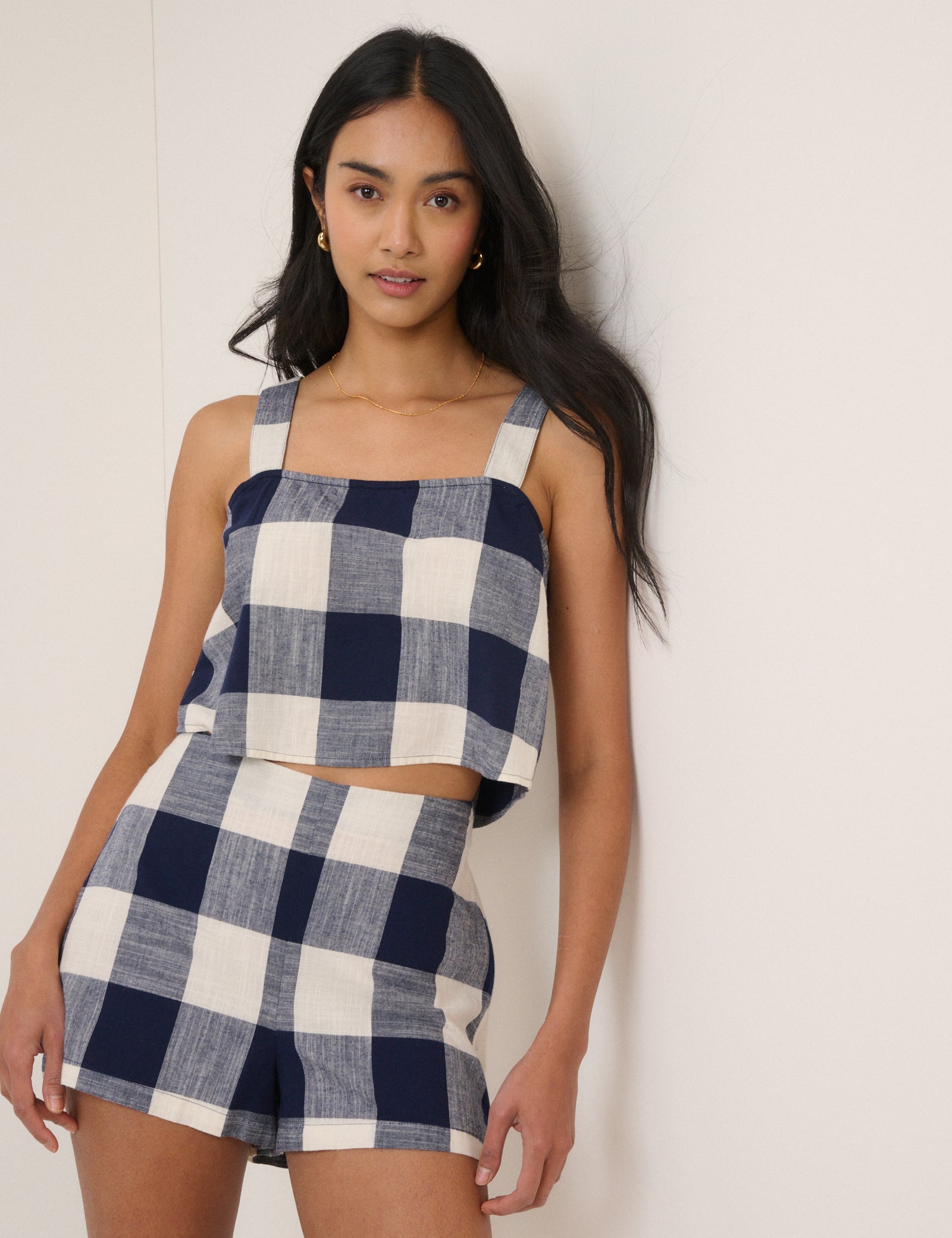Navy Gingham Top & Shorts Set