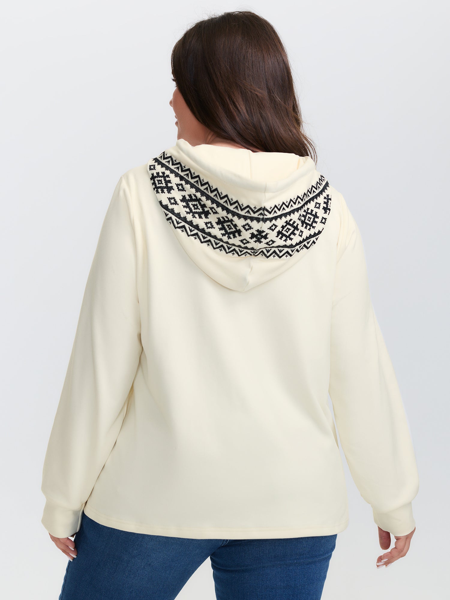 Velvety Geometric Embroidery Hoodie