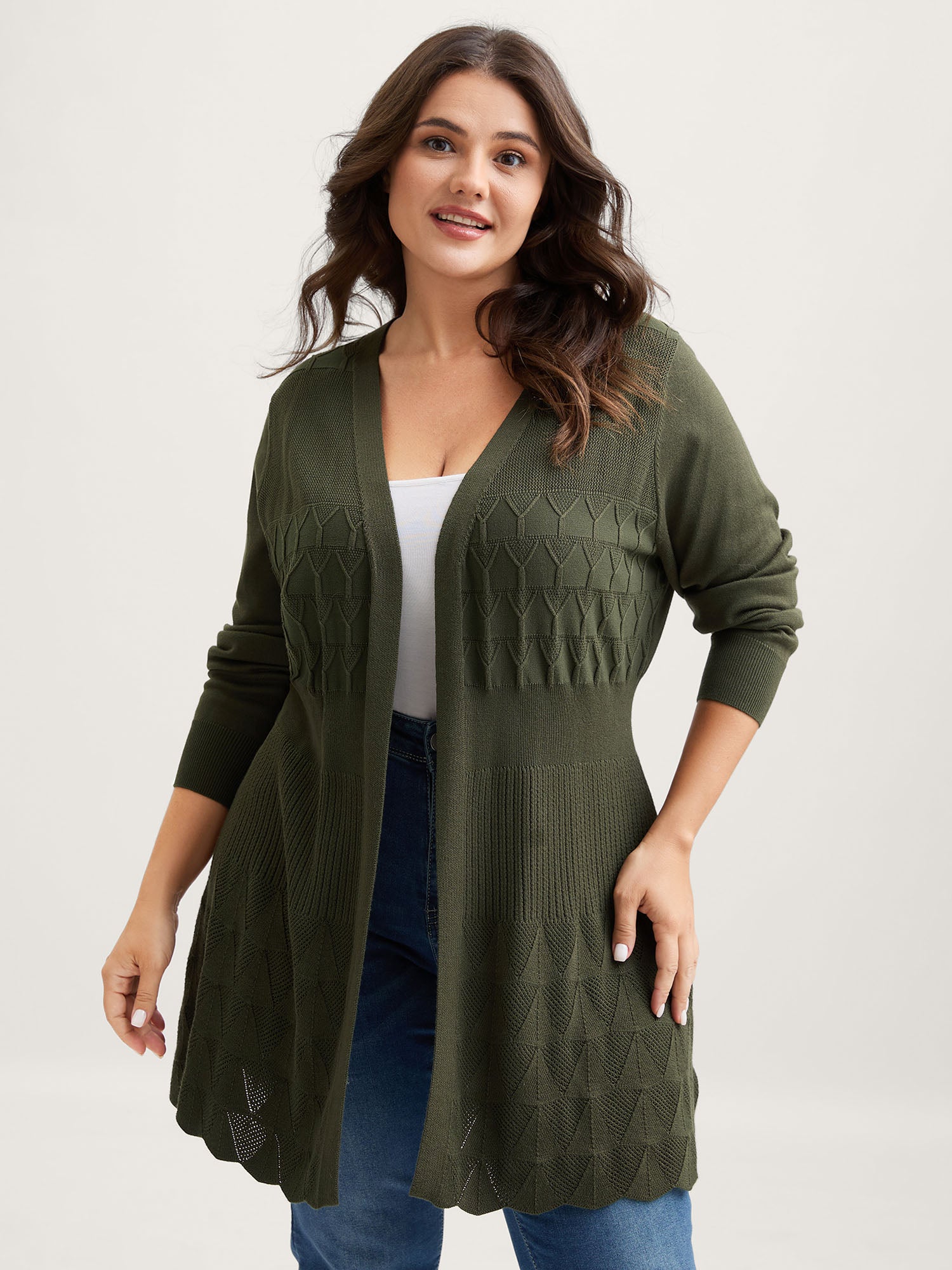 Long Sleeve Cinched-Waist Knit Cardigan