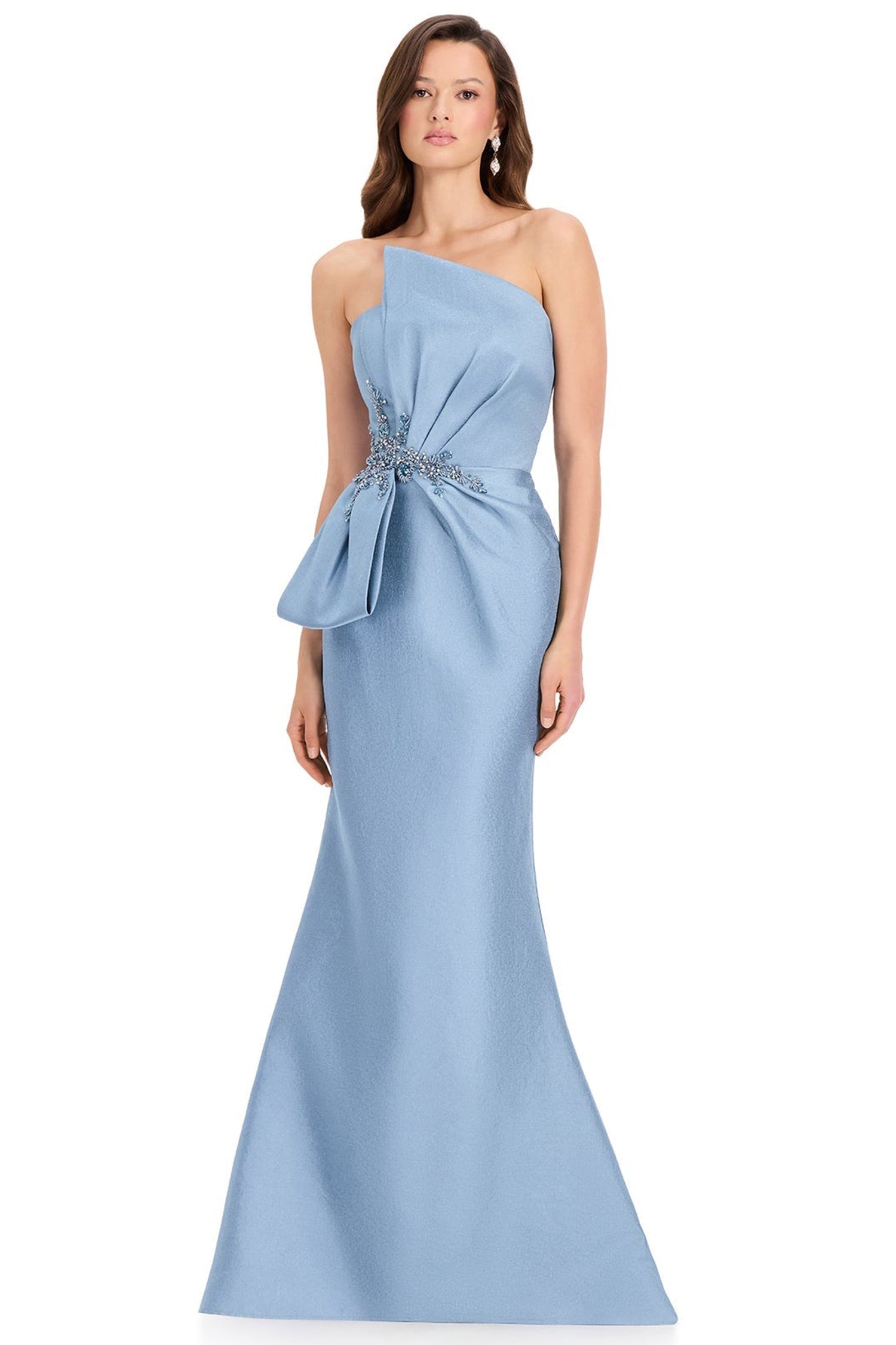 Ashley Lauren E12362 Peplum Accent Embellished Mermaid Prom Gown
