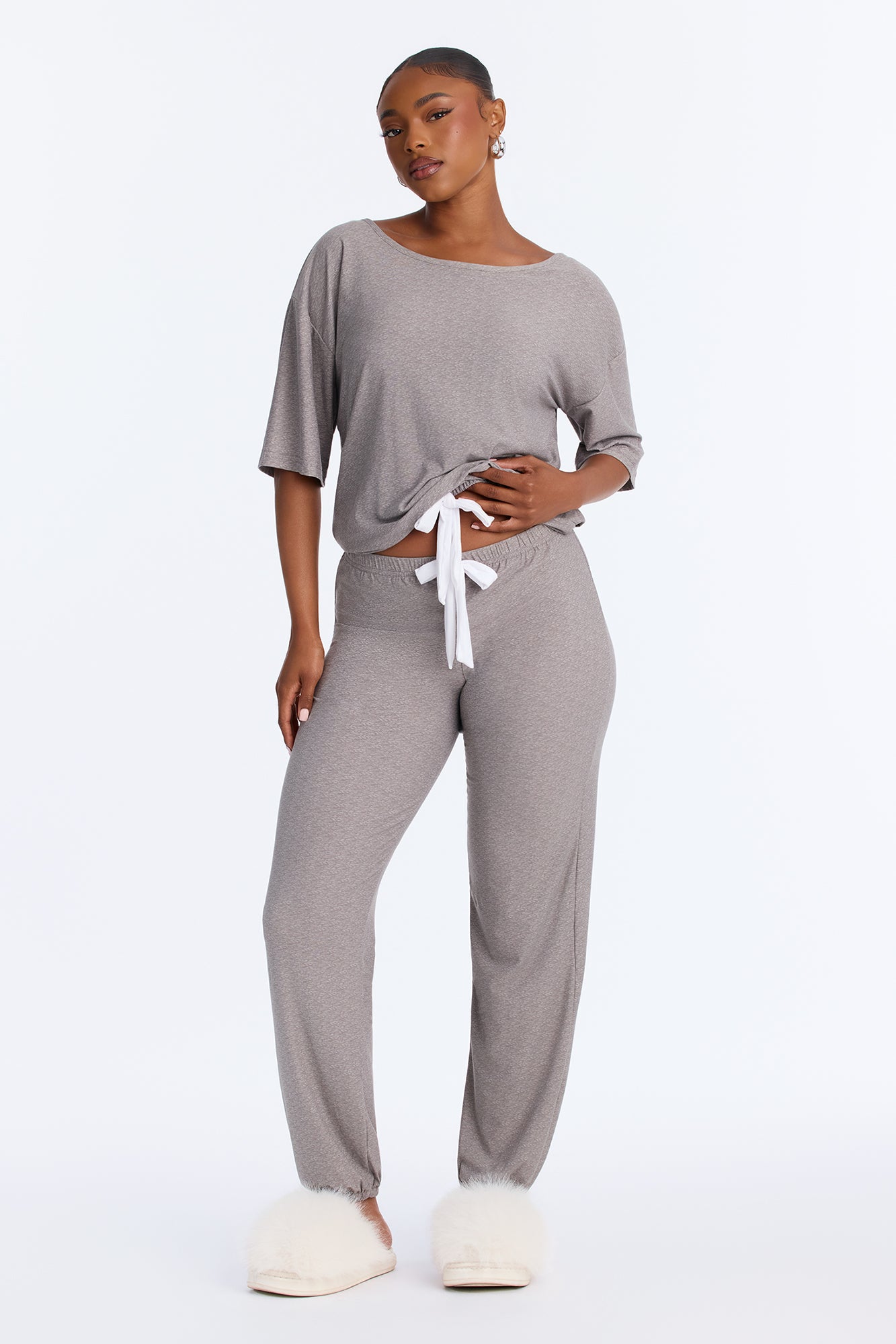Tonight Only Short Sleeve PJ Jogger Pant Set - Grey