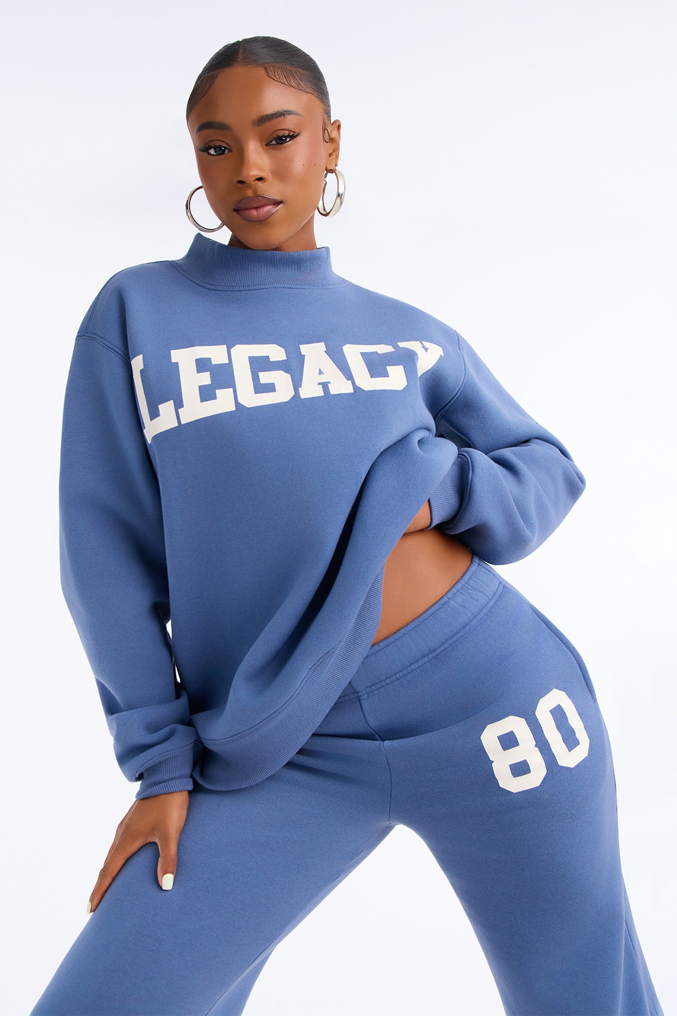 Uptown Classic Reversible Sweatshirt Fleece Pant Set - Blue/combo
