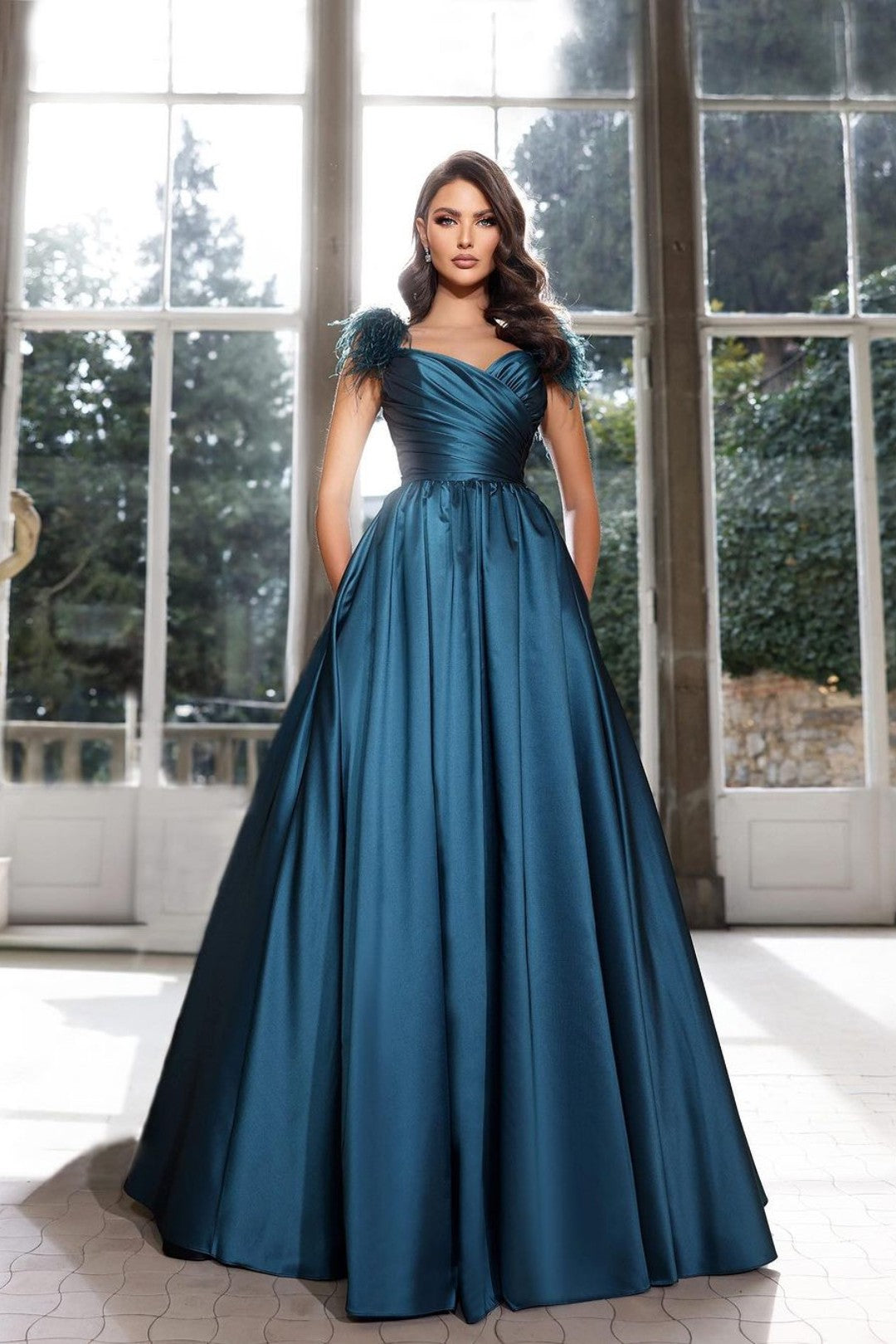Tassel Sleeveless Straps A Line Long Formal Dress Pleated Dark Navy
