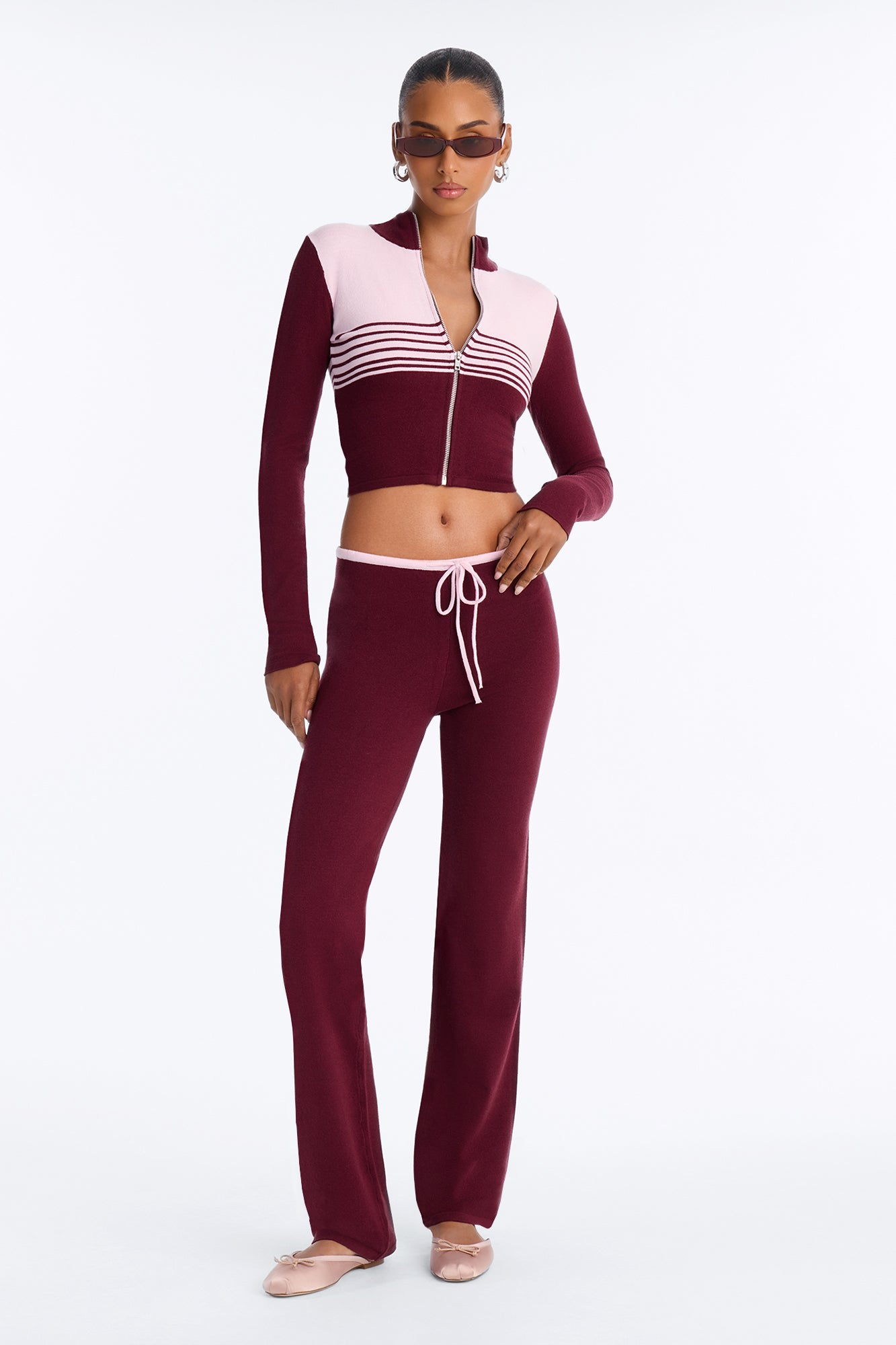 Rydell Sweater Knit Pant Set - Burgundy/combo