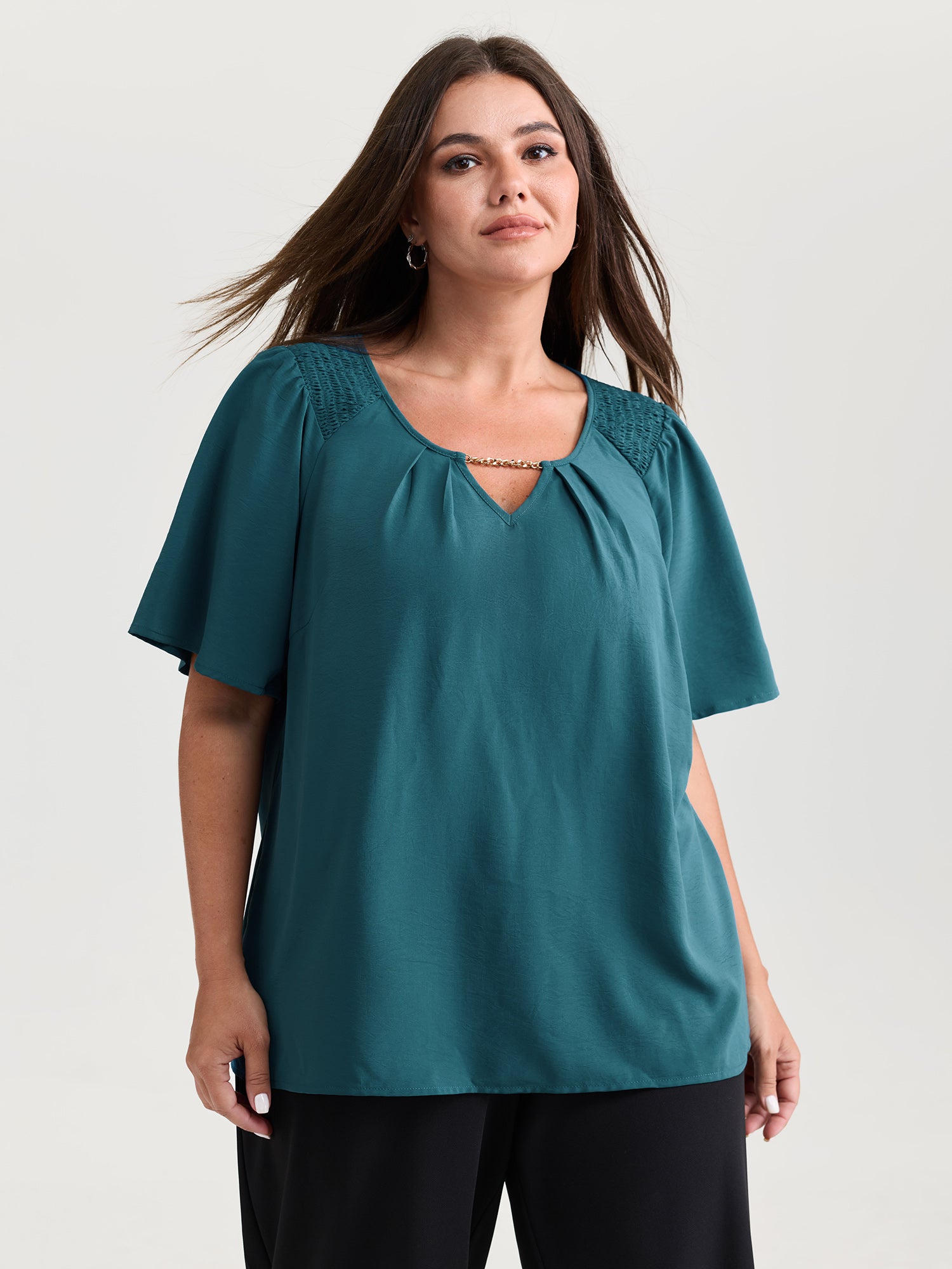 Chain Detail Shirred Shoulder Blouse
