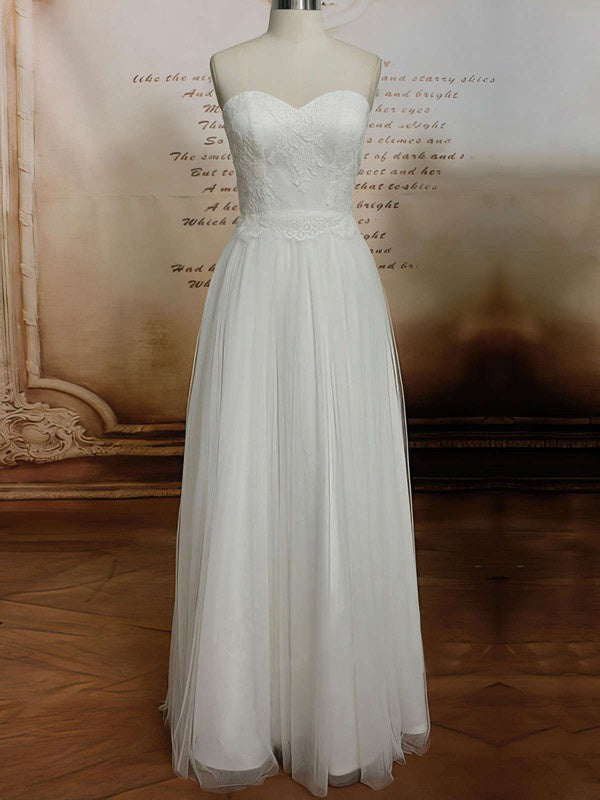 Fabulous A-Line Sweetheart Lace Tulle Strapless Floor-Length Wedding Dresses