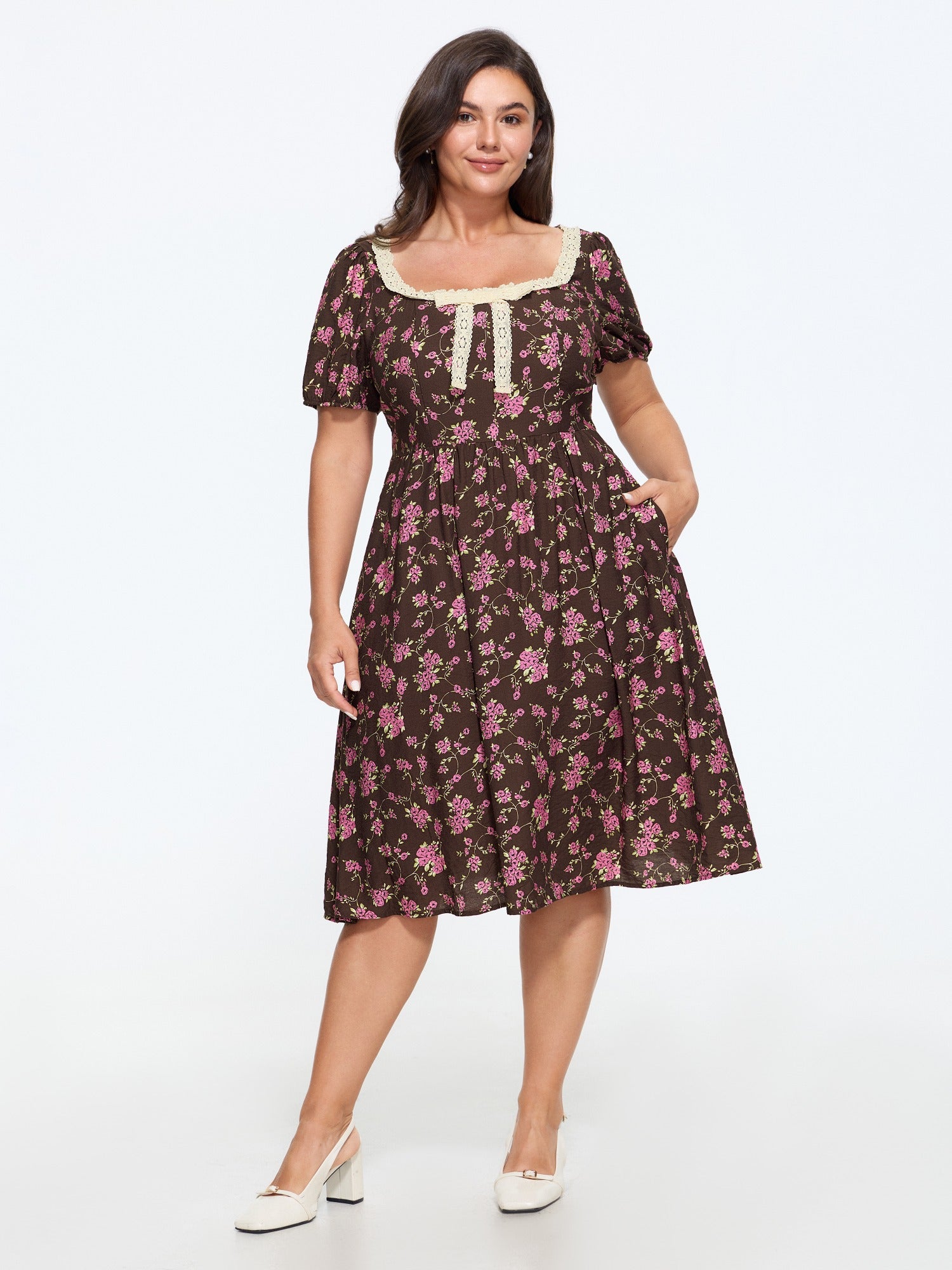 Ditsy Floral Print Lace Bow Detail Mini Dress