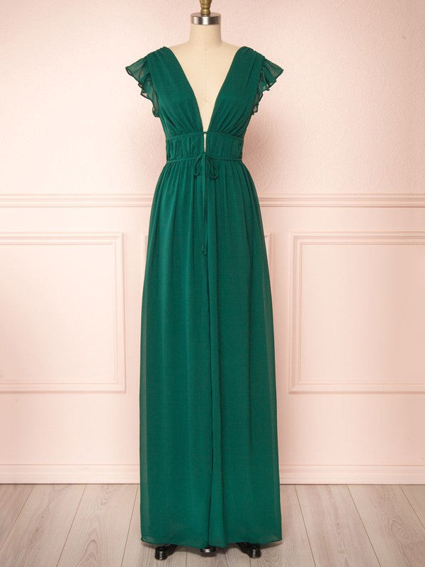 Fashionable A-Line V-Neck Backless Chiffon Bridesmaid Dresses