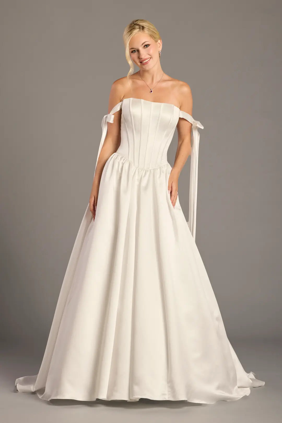 Satin Off-the-Shoulder Ball Gown Wedding Dress