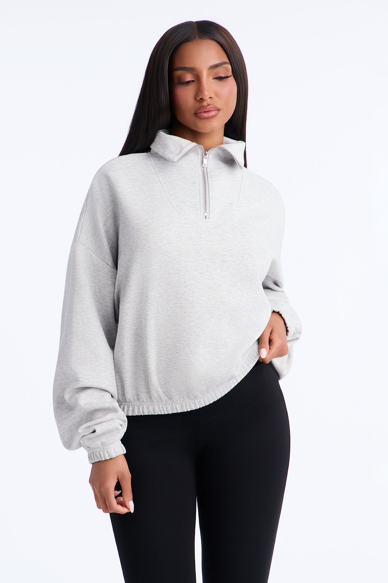 Relax And Rewind Quarter Zip Sweatshirt - Heather Grey