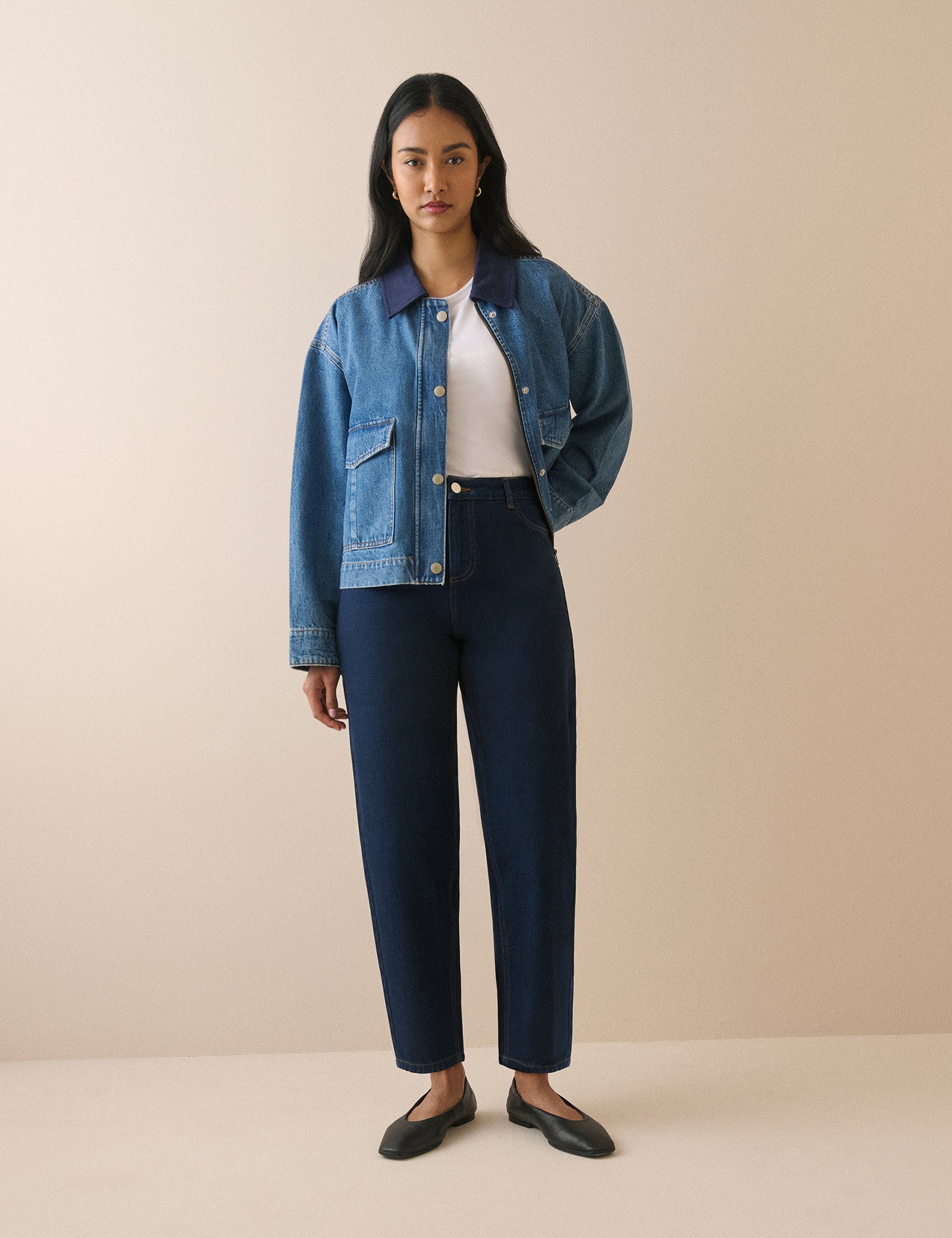 Dark Blue Denim Putney Barrel Leg Jeans