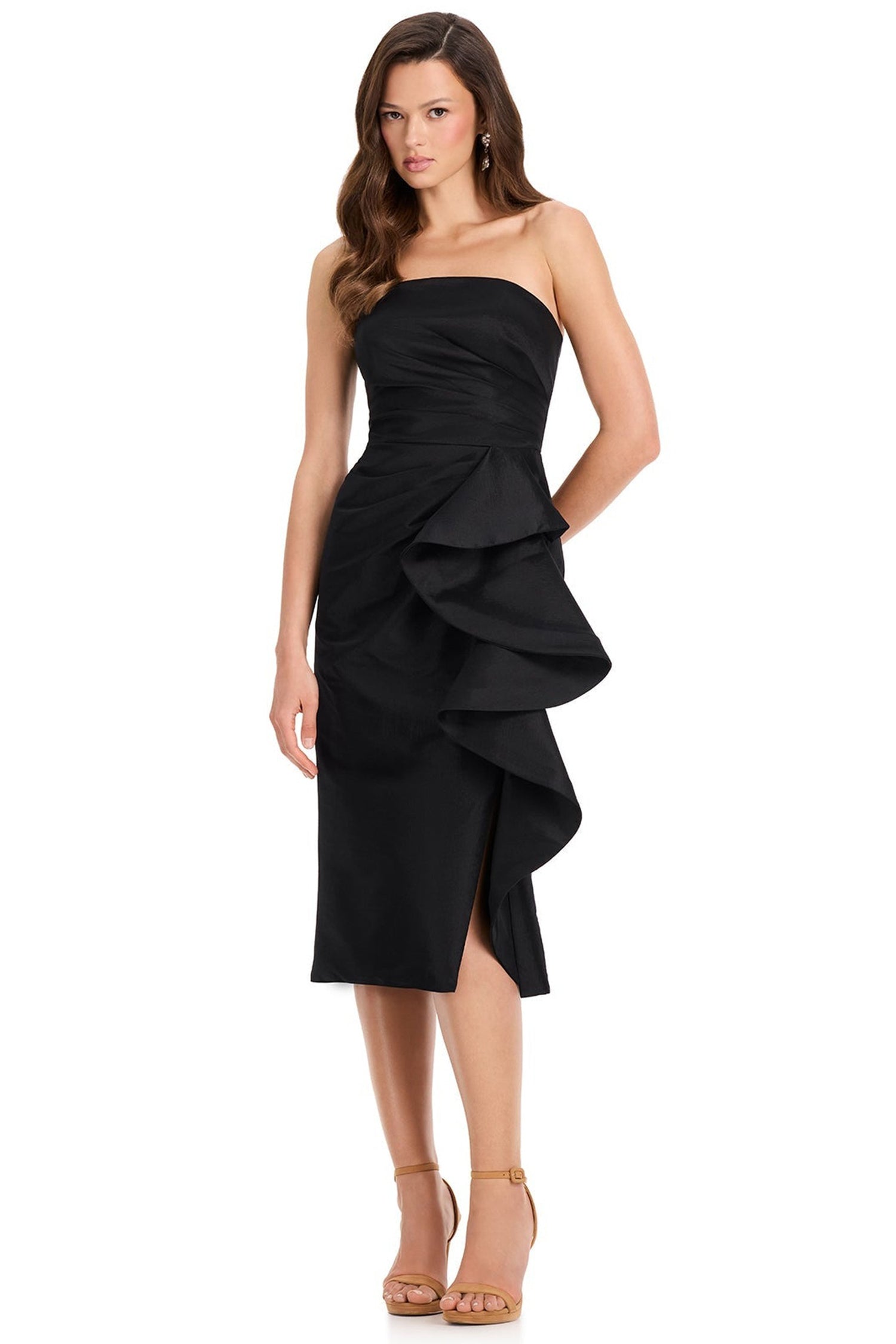 Ashley Lauren E40005 Strapless Ruffle Taffeta Cocktail Dress