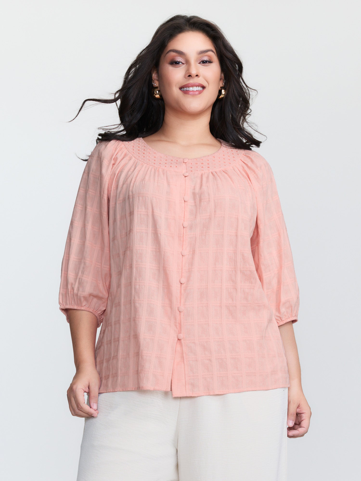 Pure Cotton Pleated Button-Down Top