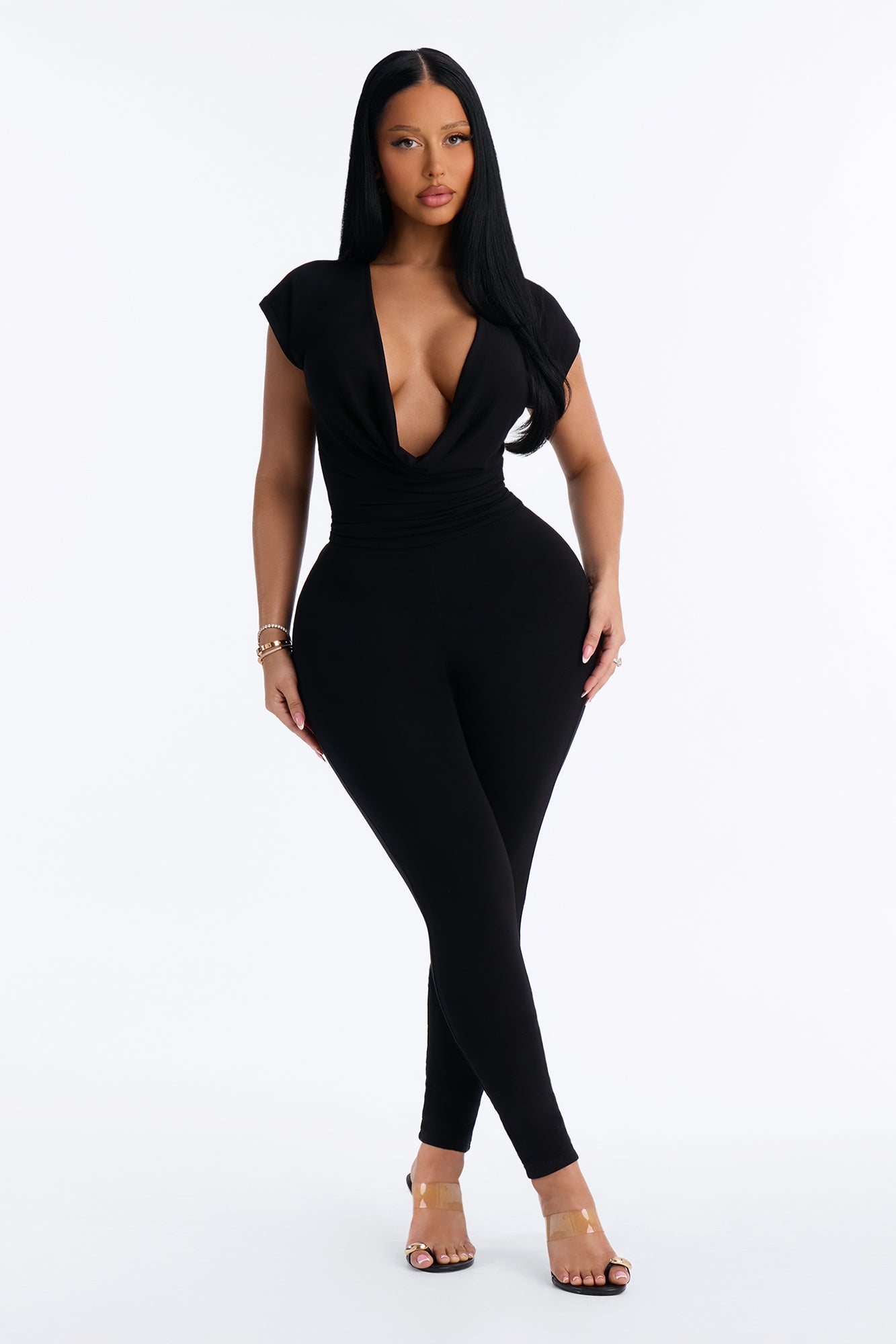 Magy Cowl Skinny Leg Jumpsuit - Black