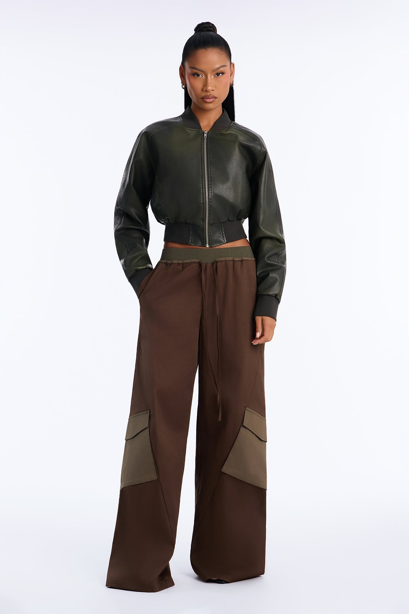 Hazel Double Waist Drawstring Cargo Pant - Olive