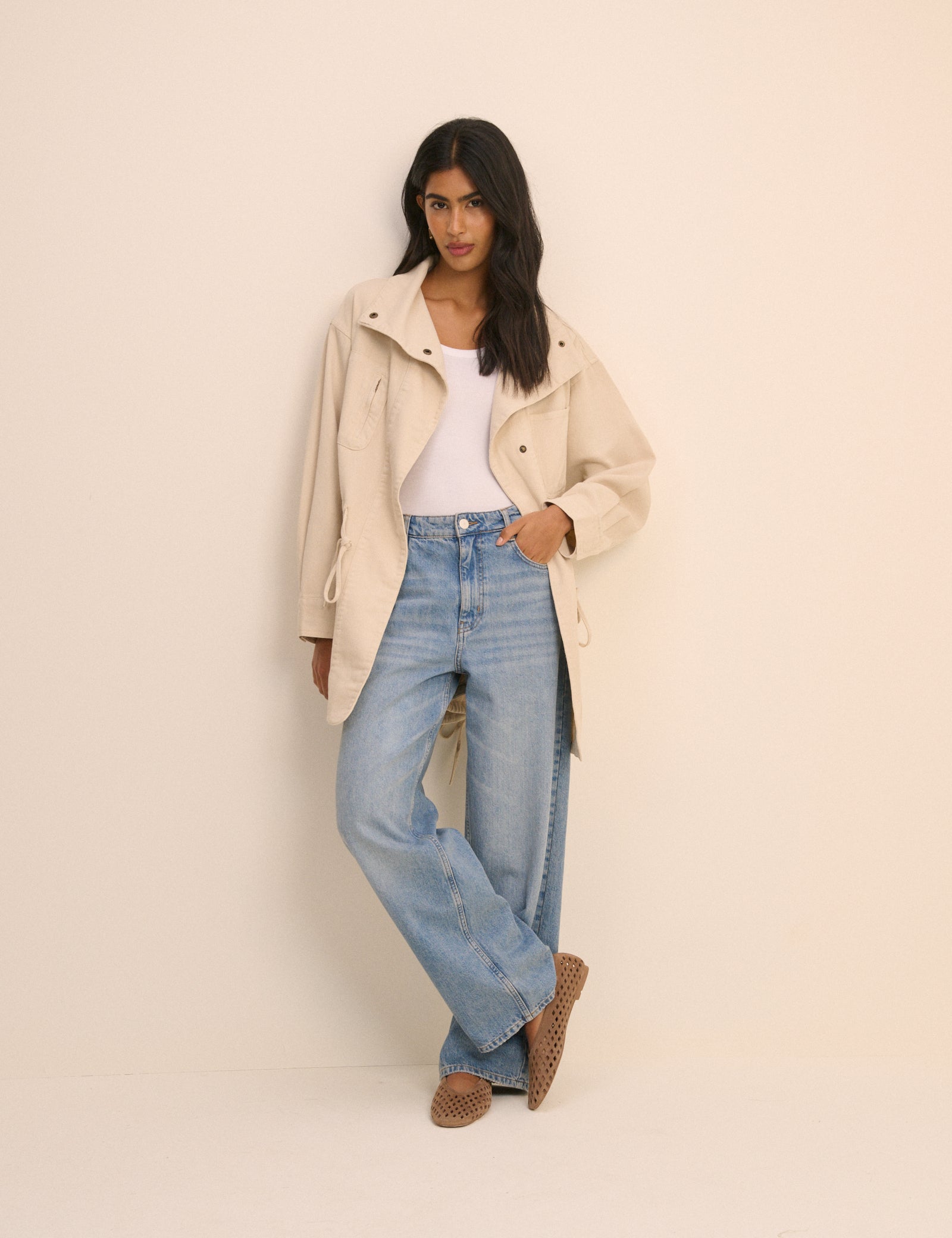Cream Funnel Neck Corby Utility Jacket