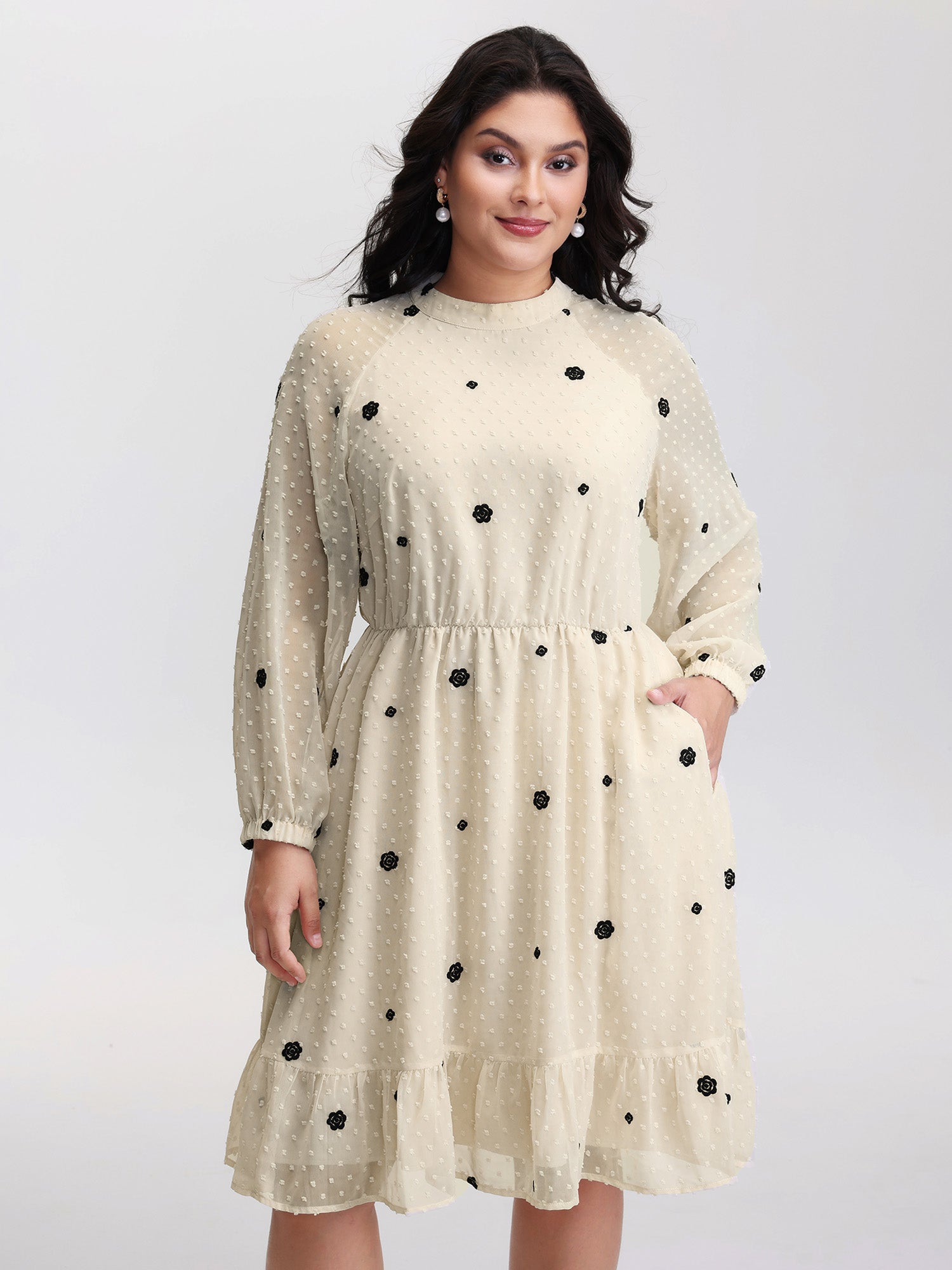 Sheer Textured Ruffled Hem Midi Dress